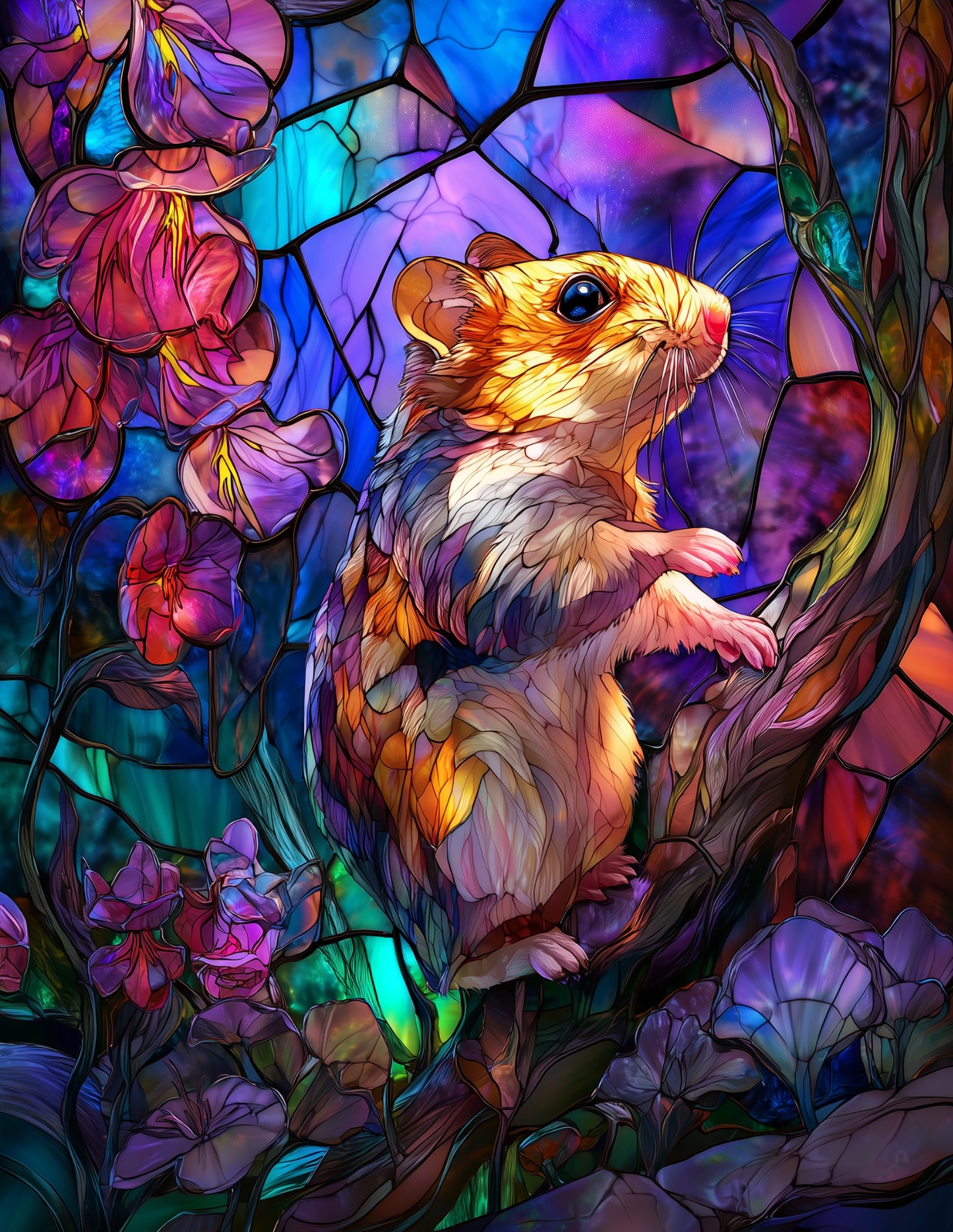 Hamster — Stained Glass Art, Amber Tones Digital Wall Art, 3 Sizes Included, Living Room Decor