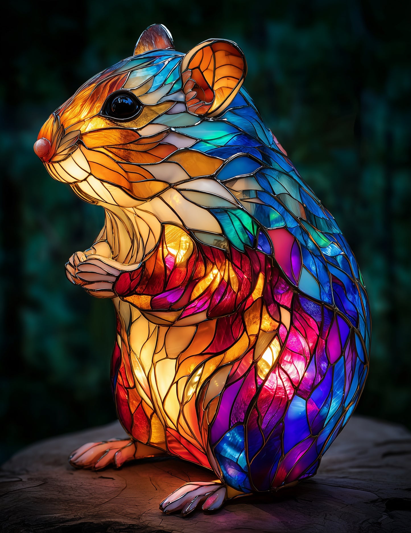 Hamster — Stained Glass Art, Vibrant Palette Digital Wall Art, 3 Sizes Included, Living Room Decor