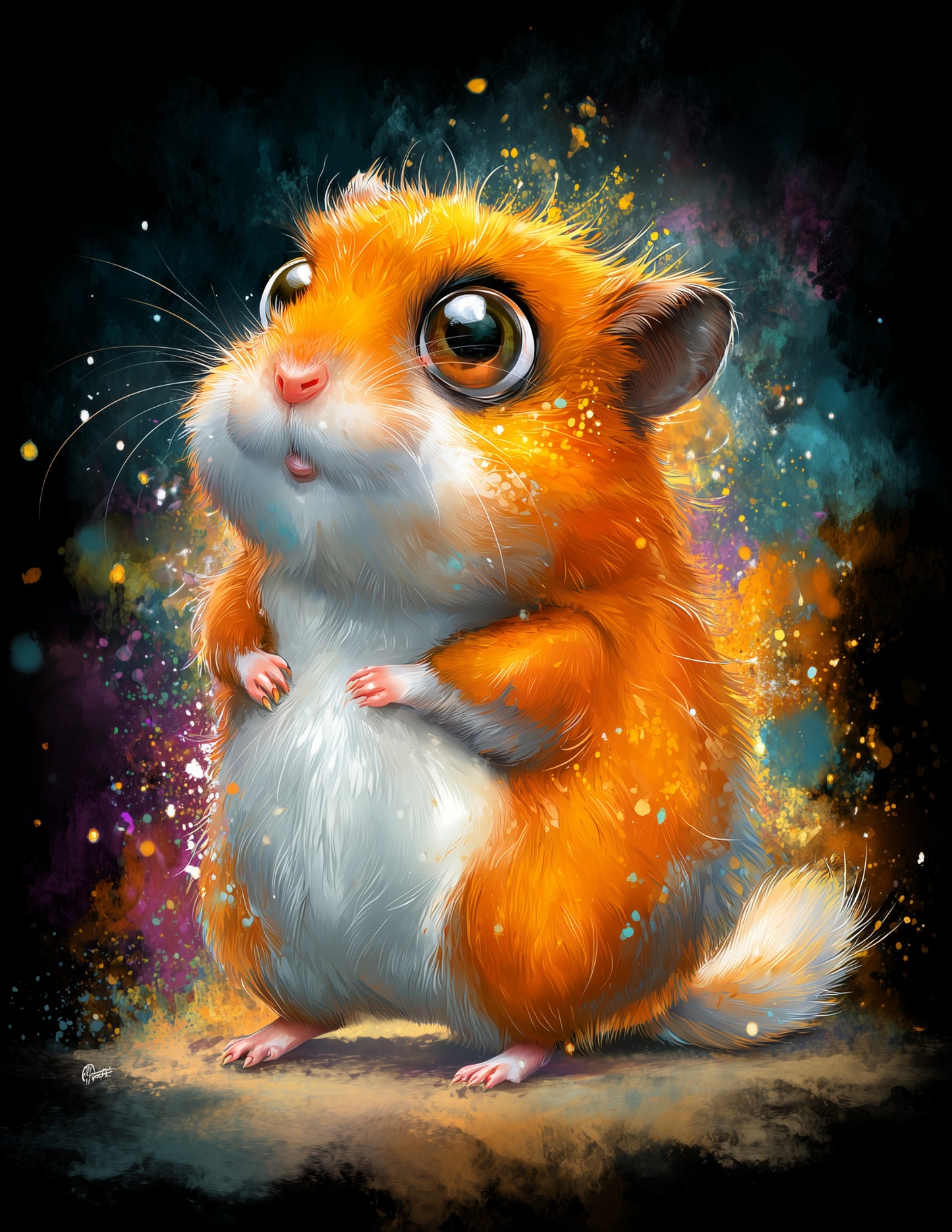 Hamster — Cute Cartoon Art, Warm Pastels Digital Wall Art, 3 Sizes Included, Nursery Decor