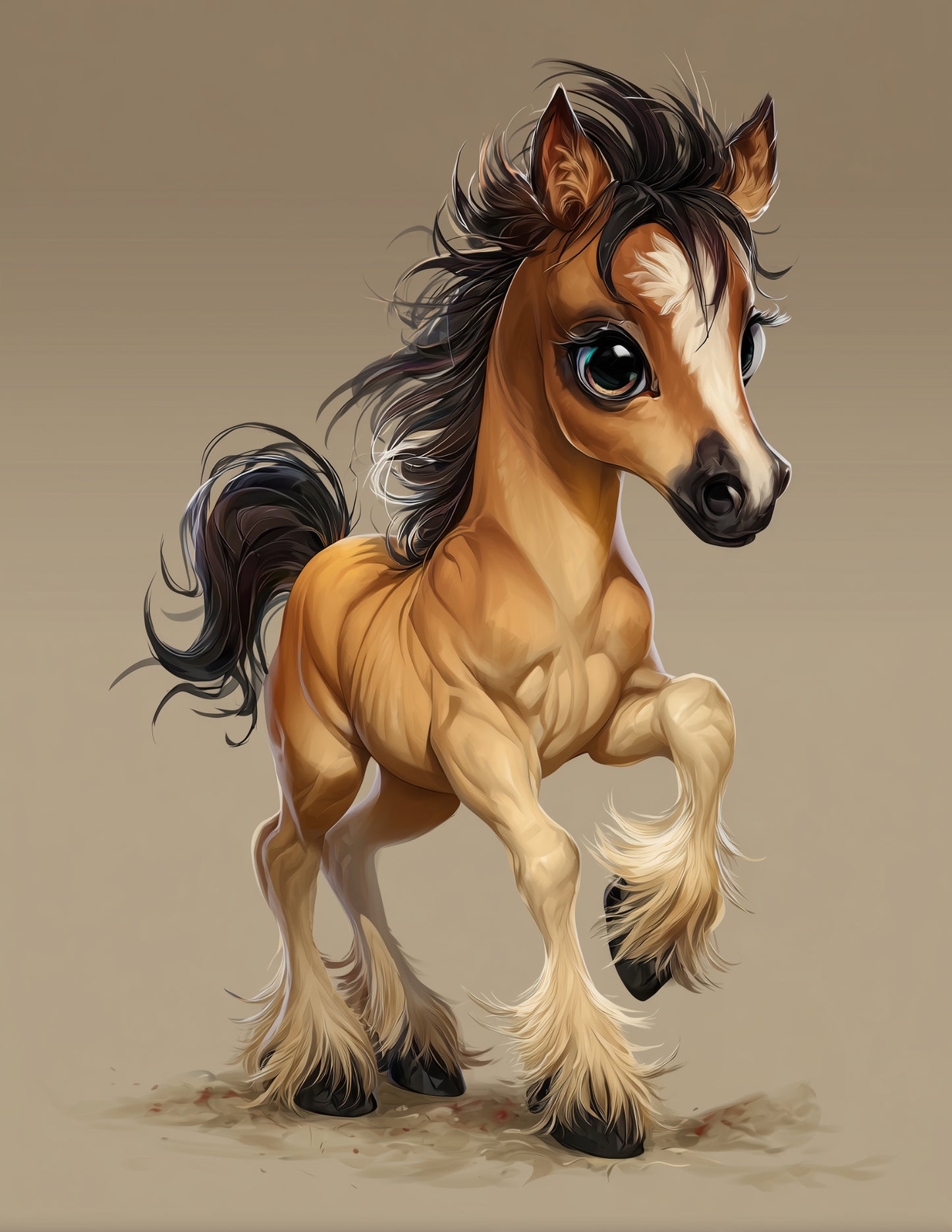 Horse — Cute Cartoon Art, Balanced Tones Digital Wall Art, 3 Sizes Included, Nursery Decor