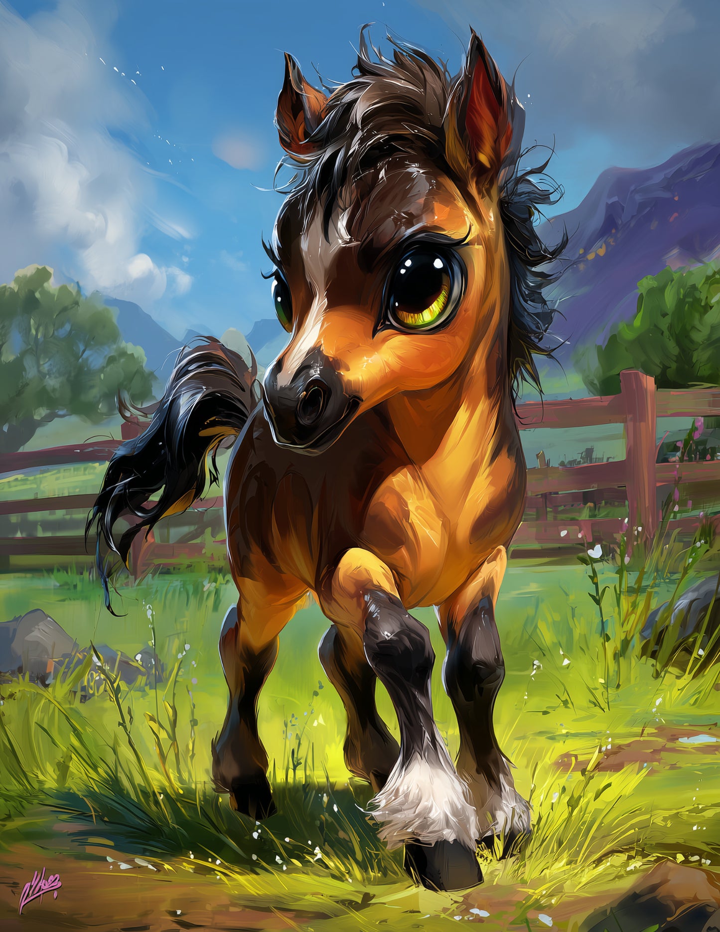 Horse — Cute Cartoon Art, Gentle Tones Digital Wall Art, 3 Sizes Included, Nursery Decor