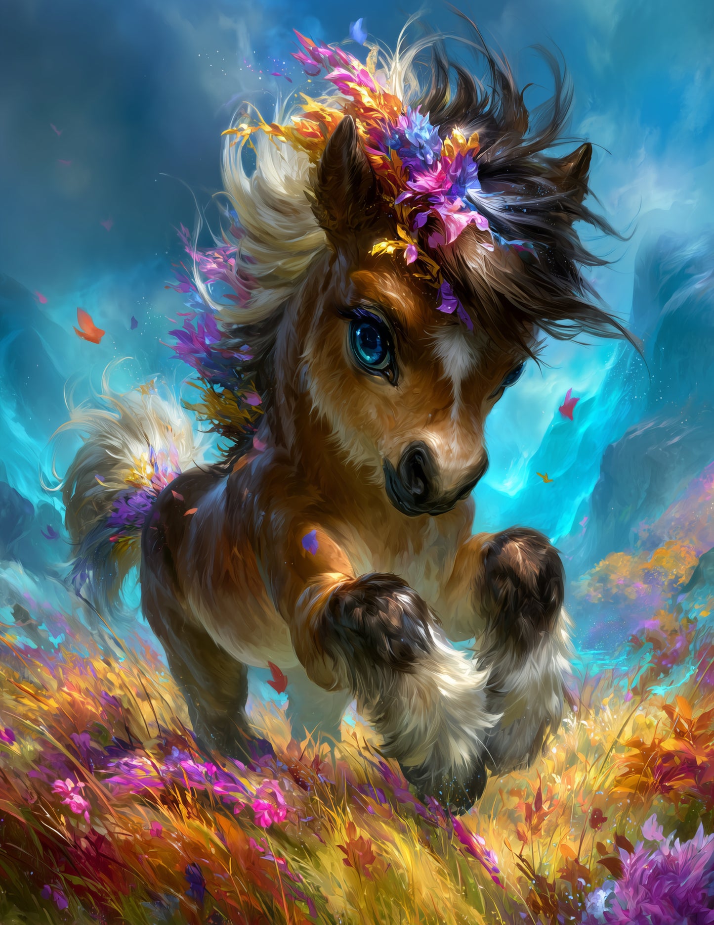 Horse — Cute Cartoon Art, Vibrant Palette Digital Wall Art, 3 Sizes Included, Nursery Decor