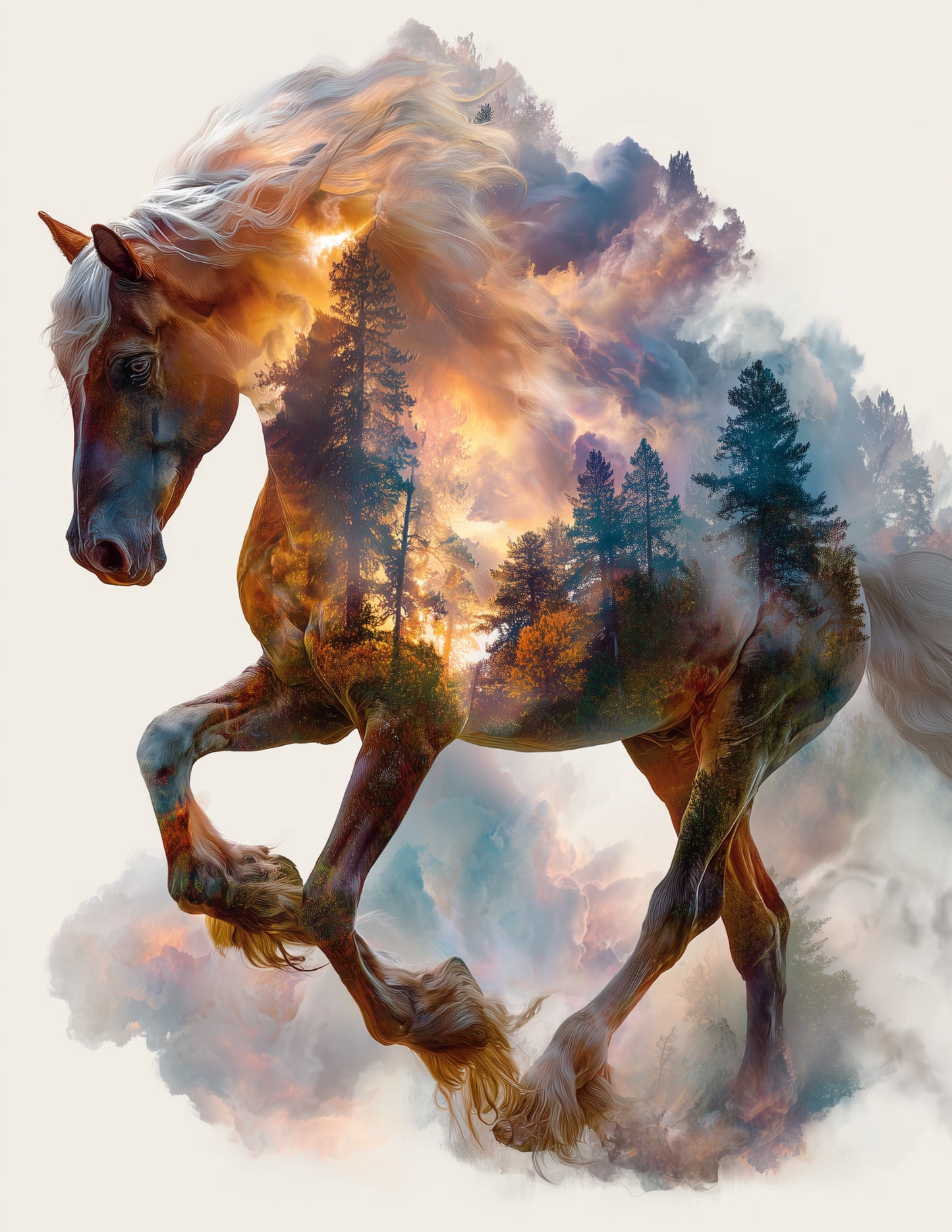 Horse — Double Exposure Art, Mountain Dawn Digital Wall Art, 3 Sizes Included, Living Room Decor