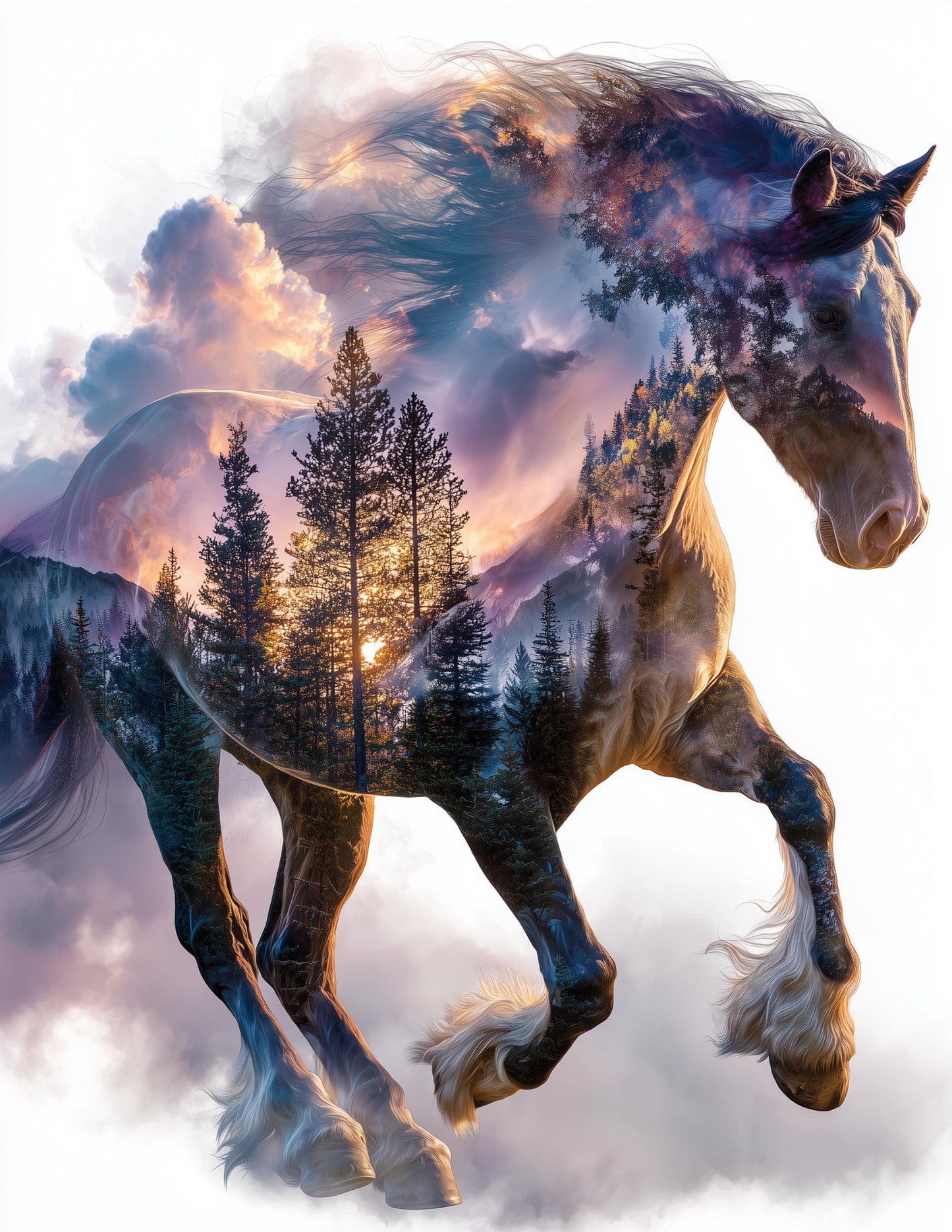 Horse — Double Exposure Art, Sunset Bloom Digital Wall Art, 3 Sizes Included, Living Room Decor