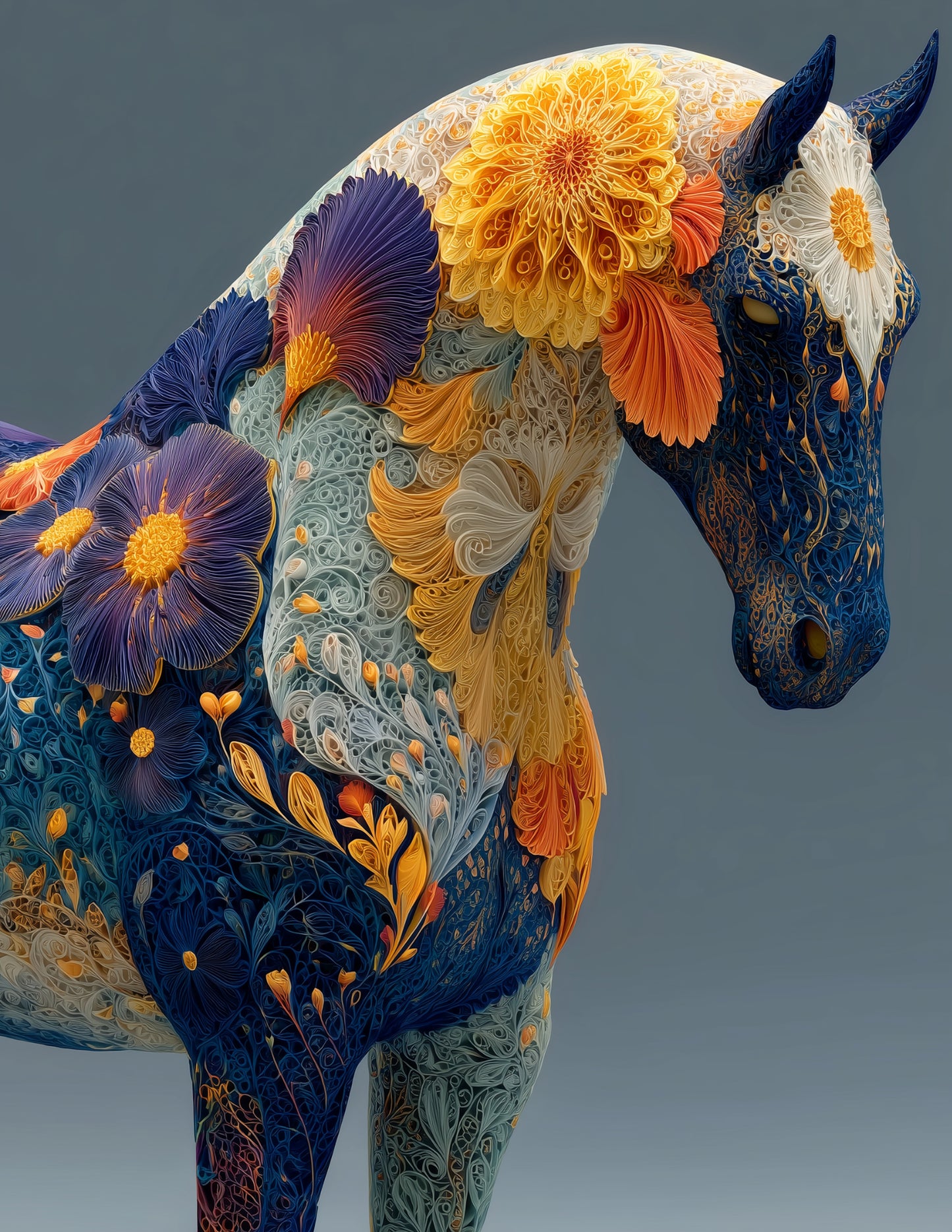 Horse — Fractal Filigree Art, Balanced Tones Digital Wall Art, 3 Sizes Included, Living Room Decor