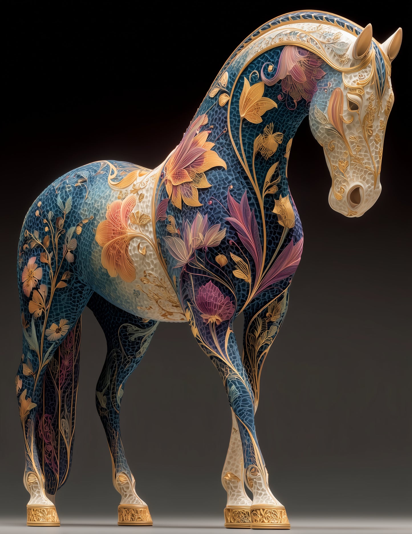 Horse — Fractal Filigree Art, Midnight Hues Digital Wall Art, 3 Sizes Included, Living Room Decor