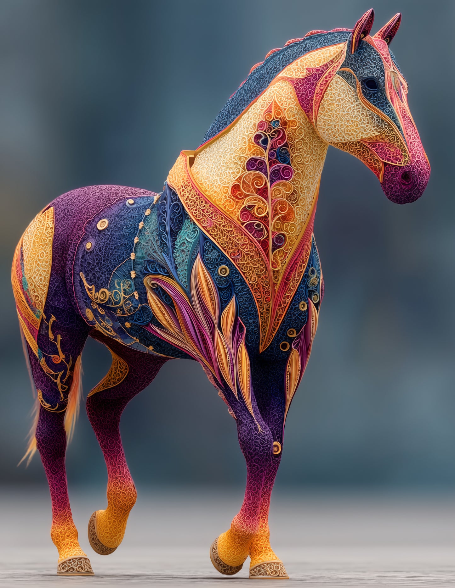 Horse — Fractal Filigree Art, Serene Palette Digital Wall Art, 3 Sizes Included, Living Room Decor