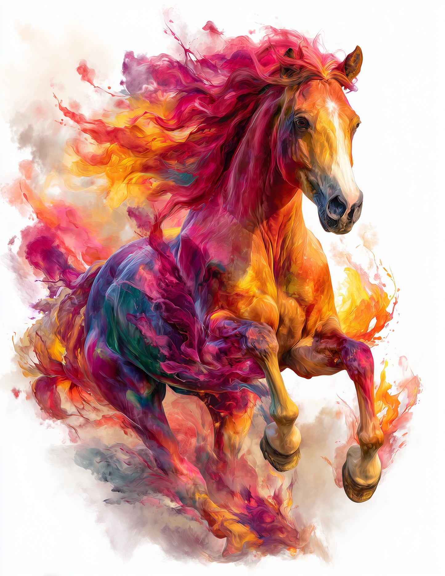 Horse — Watercolor Art, Fiery Pastels Digital Wall Art, 3 Sizes Included, Living Room Decor