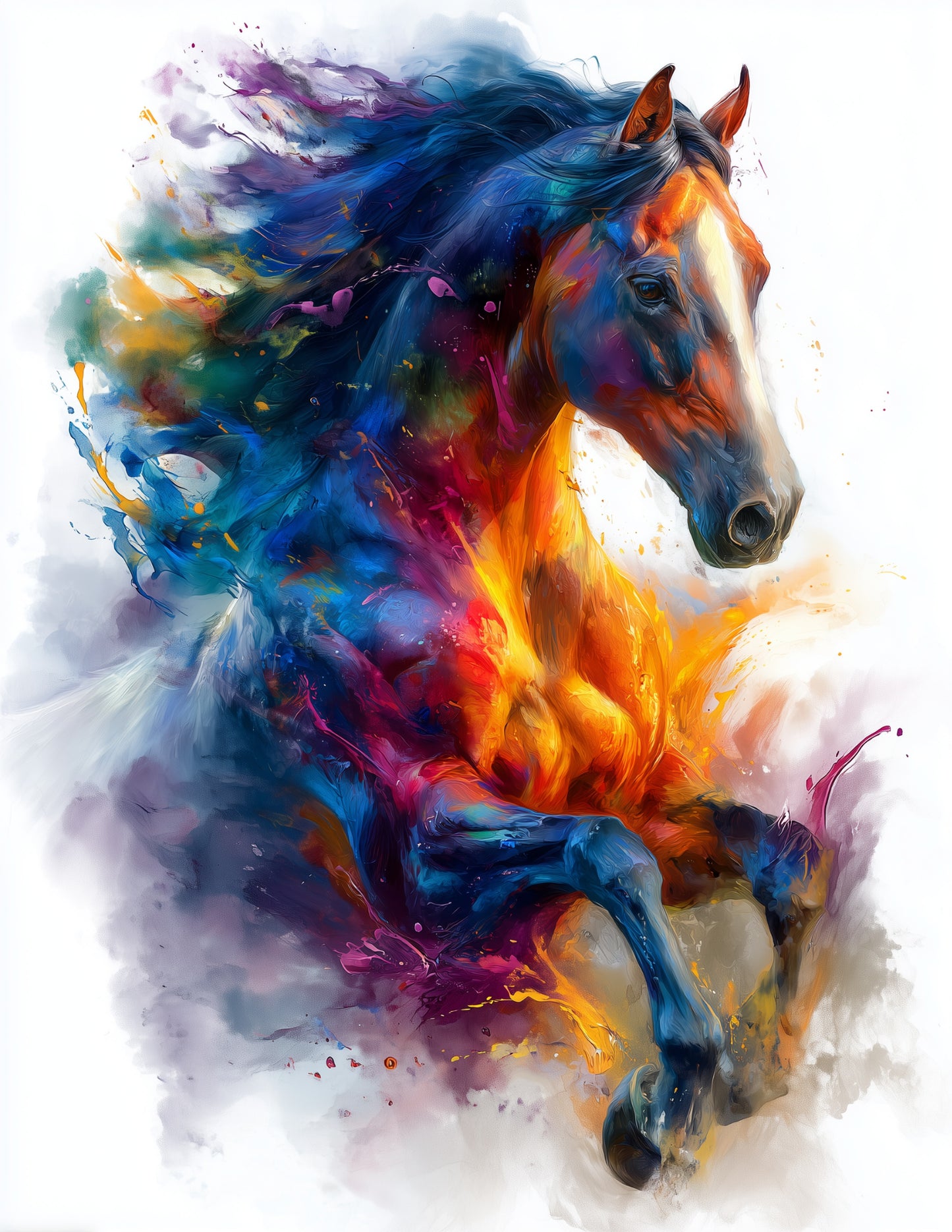 Horse — Watercolor Art, Radiant Burst Digital Wall Art, 3 Sizes Included, Living Room Decor