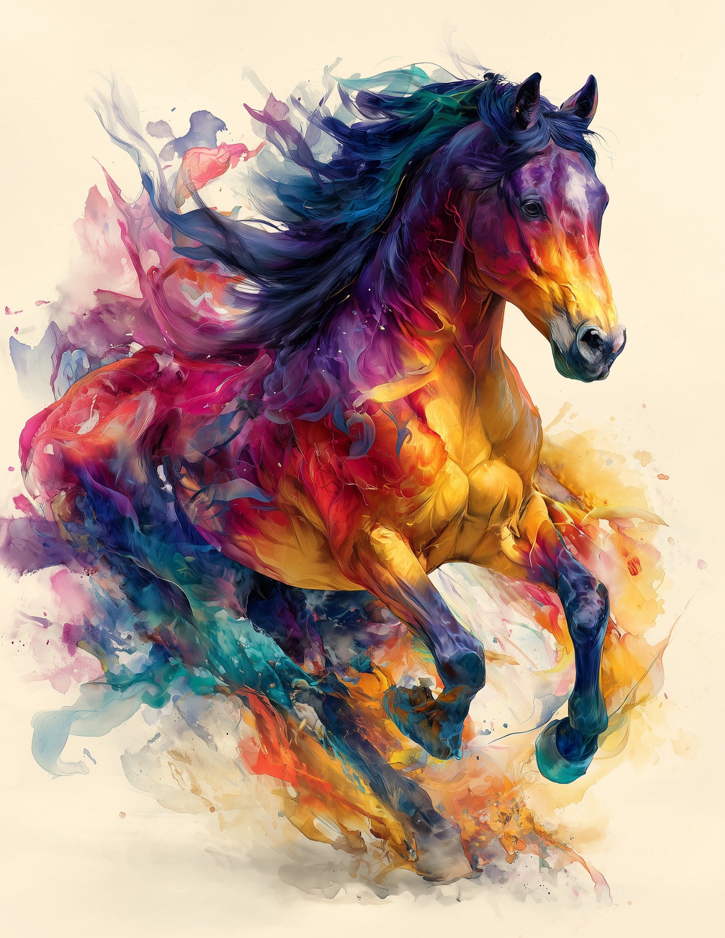 Horse — Watercolor Art, Vibrant Hues Digital Wall Art, 3 Sizes Included, Living Room Decor