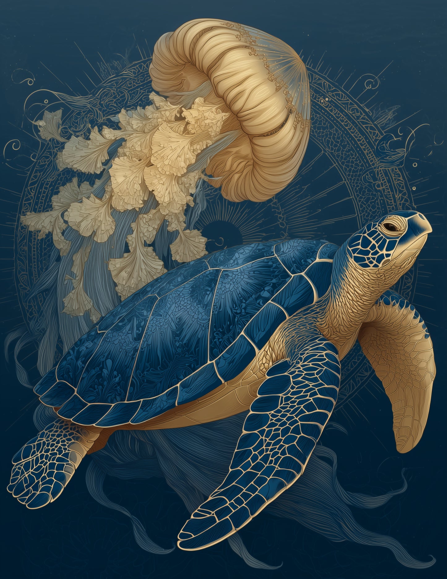 Immortal Jellyfish & Sea Turtle — Boho Teal Calm Duo Wall Art, 3 Sizes Included, Living Room Decor
