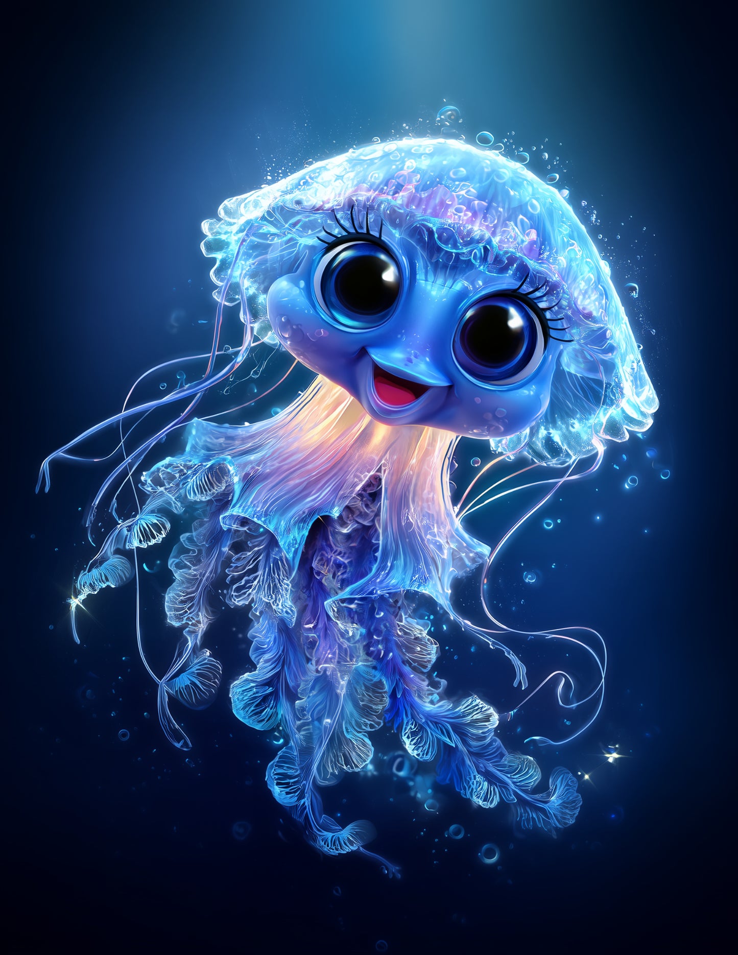Immortal Jellyfish — Cute Cartoon Art, Sunset Gradients Digital Wall Art, 3 Sizes Included, Nursery Decor