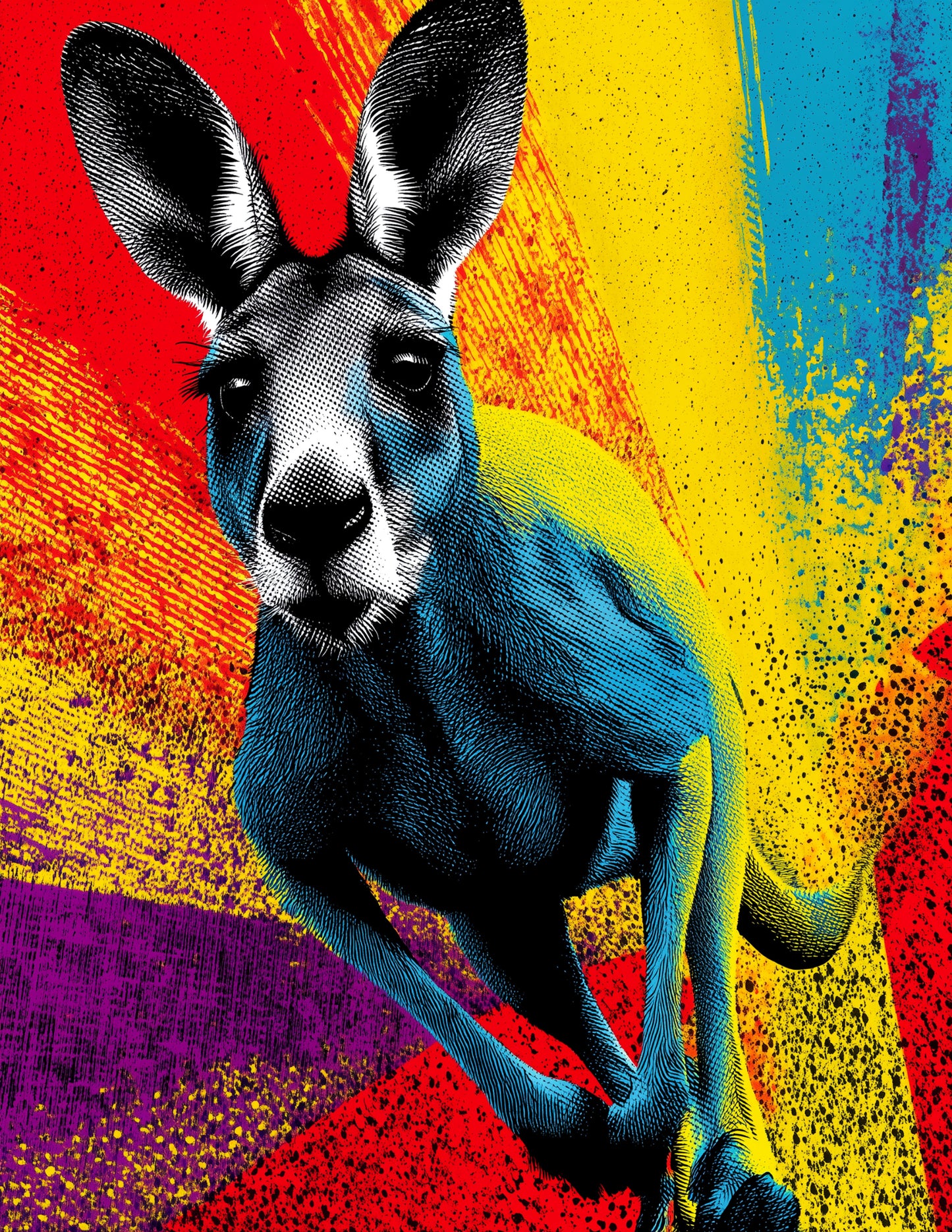 Kangaroo — Pop Art, Bold Tones Digital Wall Art, 3 Sizes Included, Living Room Decor
