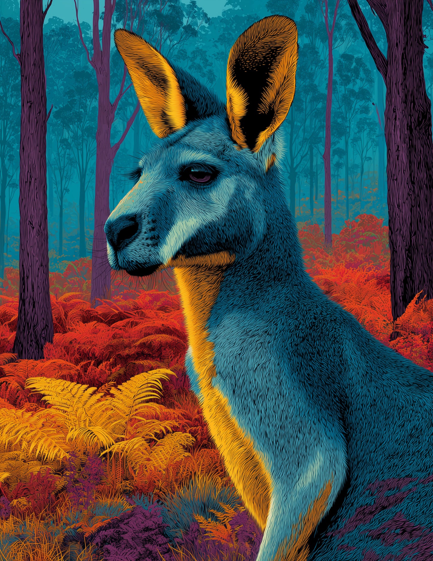 Kangaroo — Pop Art, Forest Palette Digital Wall Art, 3 Sizes Included, Living Room Decor