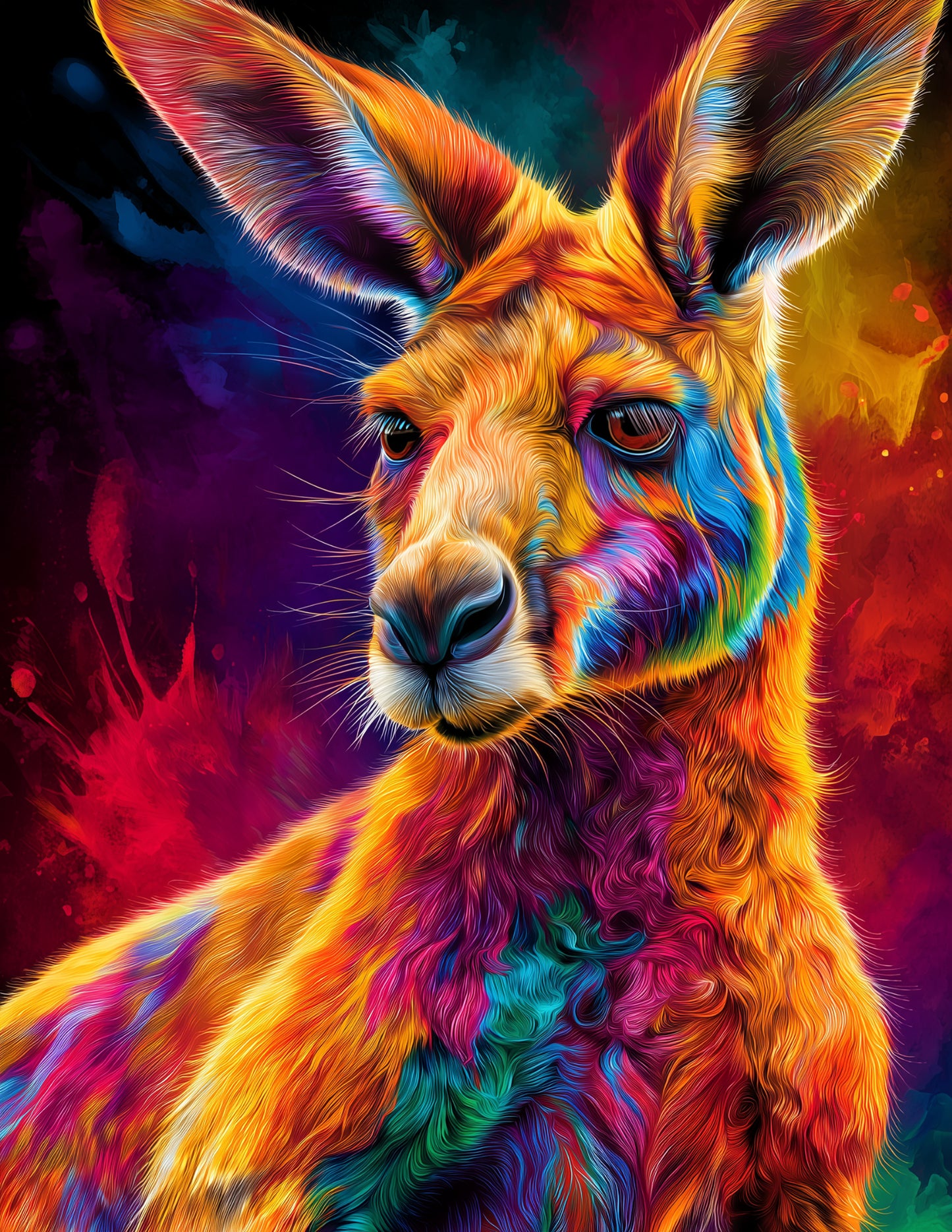 Kangaroo — Pop Art, Layered Hues Digital Wall Art, 3 Sizes Included, Living Room Decor