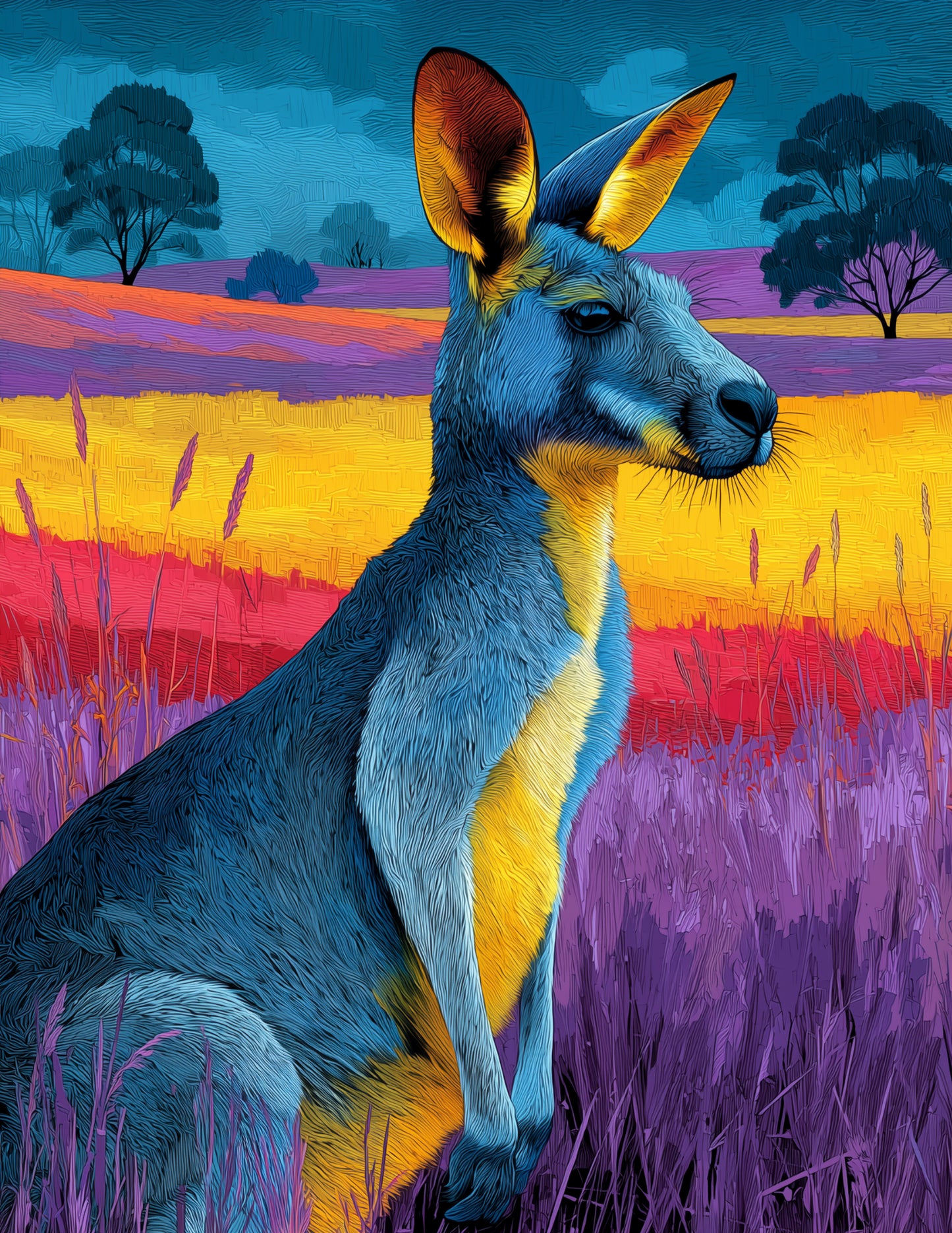 Kangaroo — Pop Art, Serene Tones Digital Wall Art, 3 Sizes Included, Living Room Decor