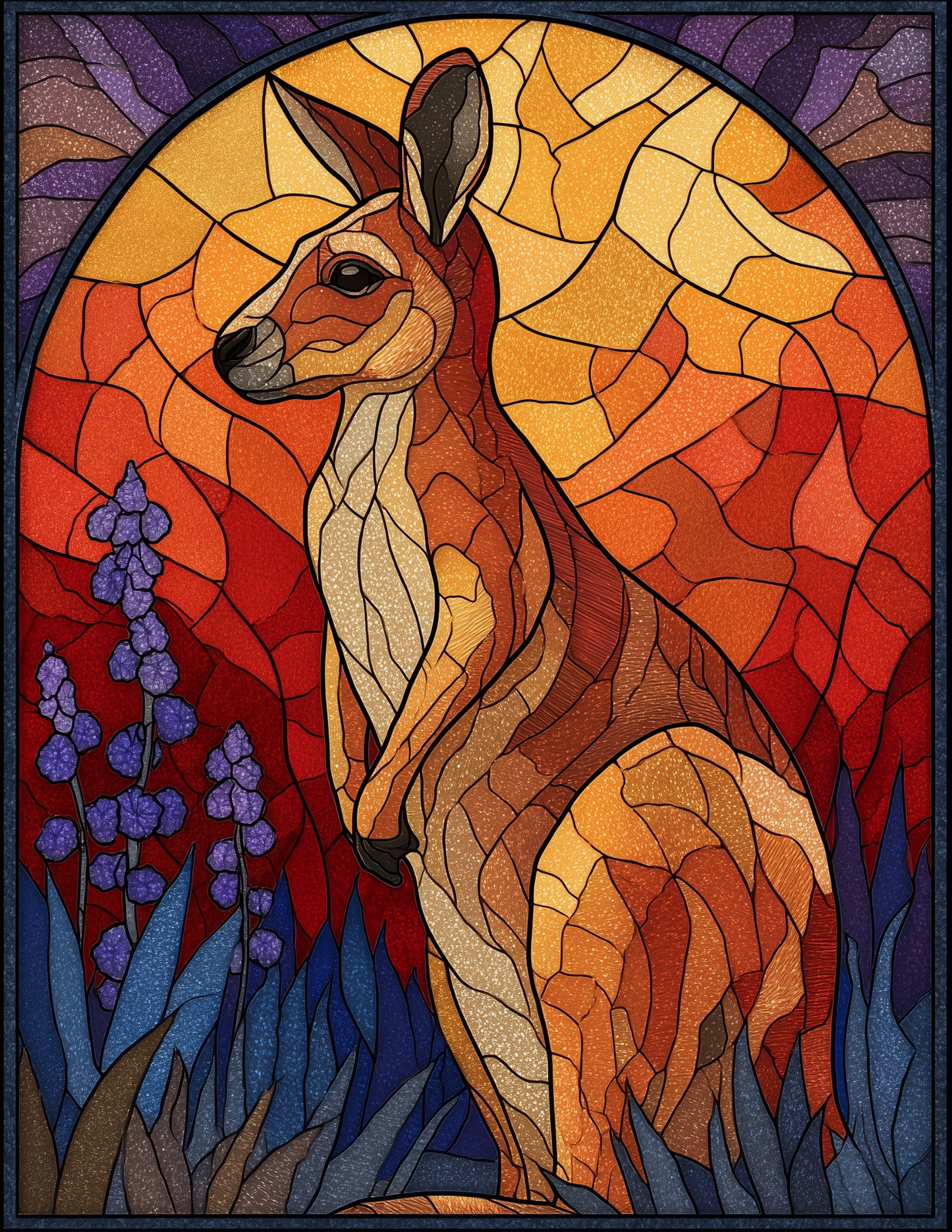 Kangaroo — Stained Glass Art, Refined Detail Digital Wall Art, 3 Sizes Included, Living Room Decor