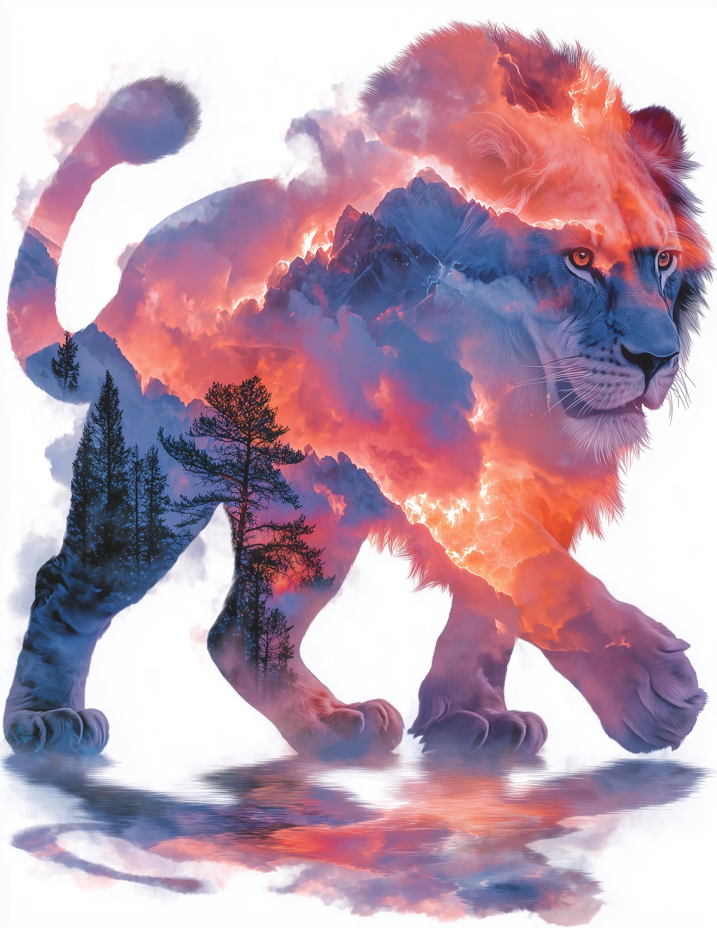 Lion — Double Exposure Art, Ember Tones Digital Wall Art, 3 Sizes Included, Living Room Decor