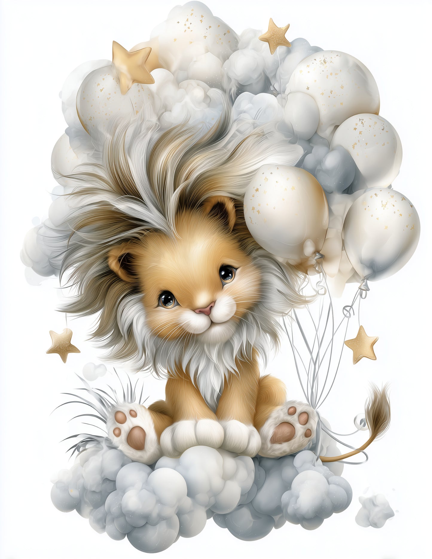 Lion — Nursery Art, Dreamy Balloons Digital Wall Art, 3 Sizes Included, Nursery Decor