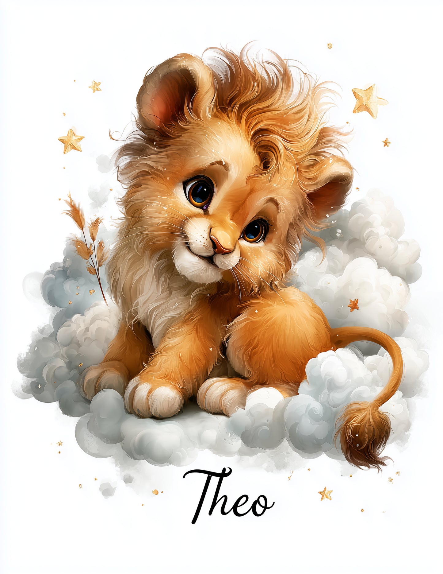 Lion Nursery Personalized Art Dreamy Light Digital Wall Art, 3 Sizes Included, Living Room Decor