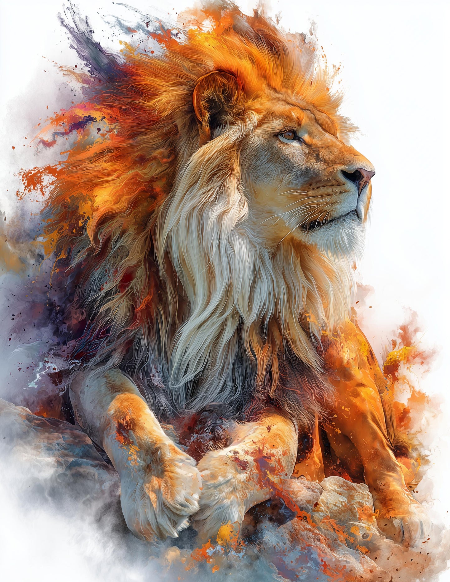 Lion — Watercolor Art, Amber Light Digital Wall Art, 3 Sizes Included, Living Room Decor