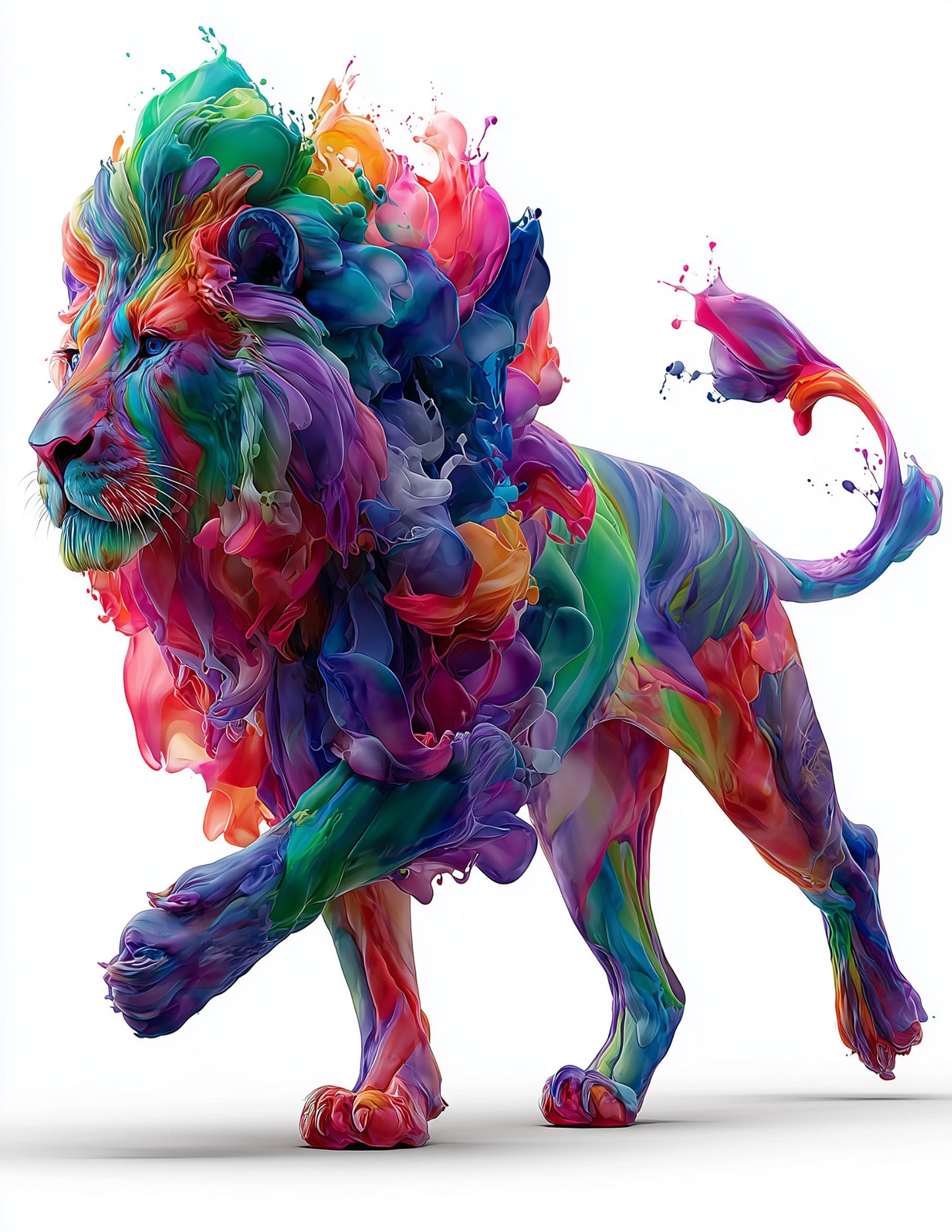 Lion — Watercolor Art, Coral Bloom Digital Wall Art, 3 Sizes Included, Living Room Decor