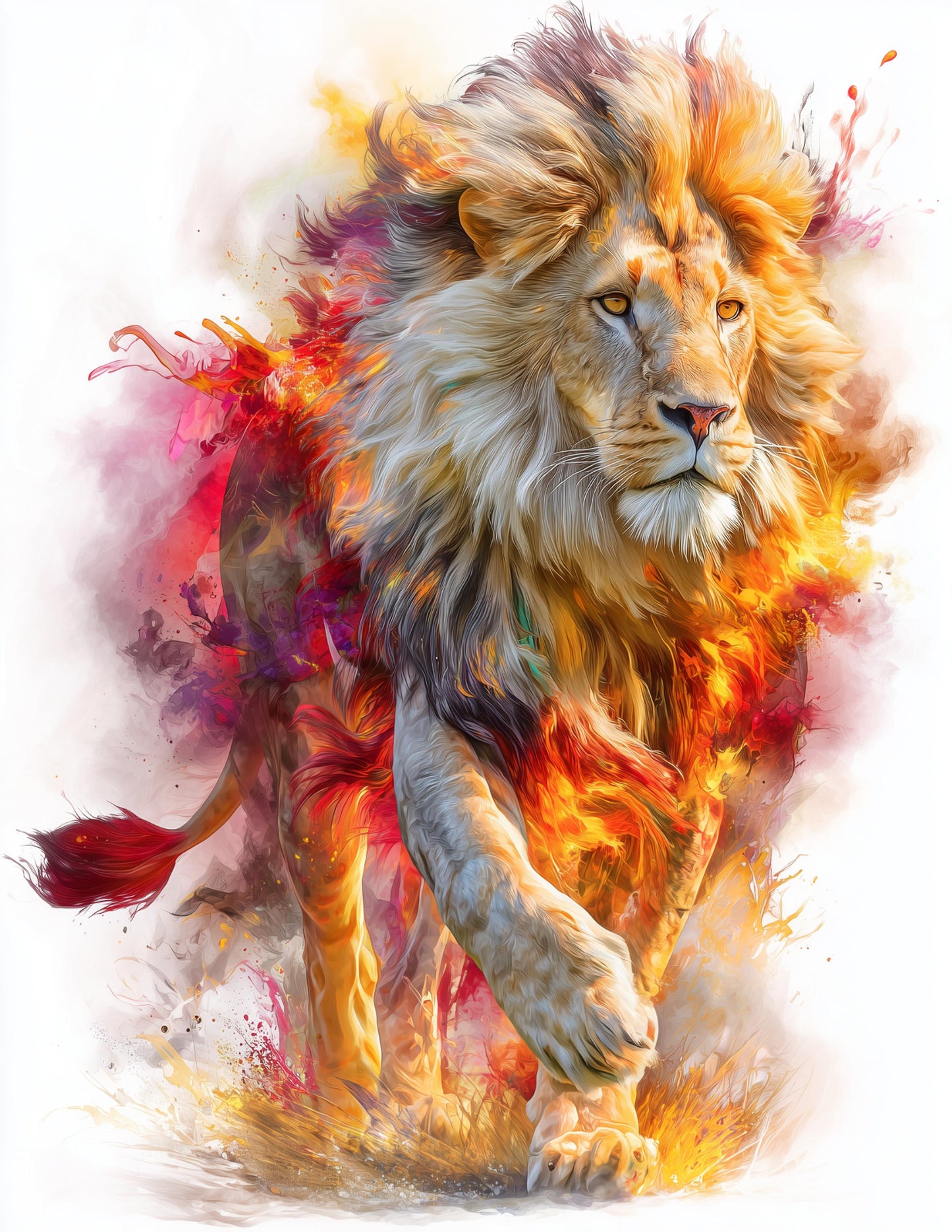 Lion — Watercolor Art, Golden Glow Digital Wall Art, 3 Sizes Included, Living Room Decor