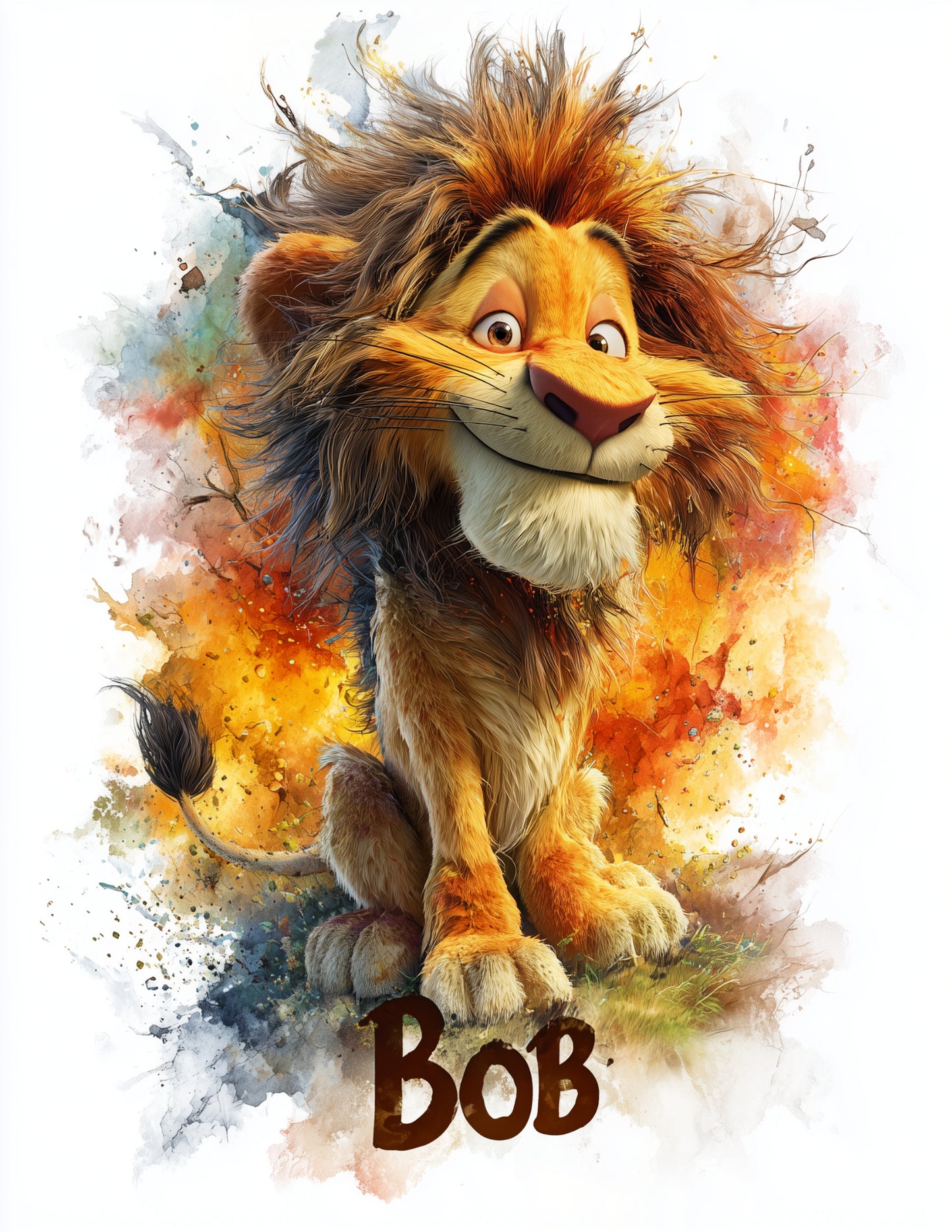 Lion Watercolor Personalized Art Sunset Tones Digital Wall Art, 3 Sizes Included, Living Room Decor