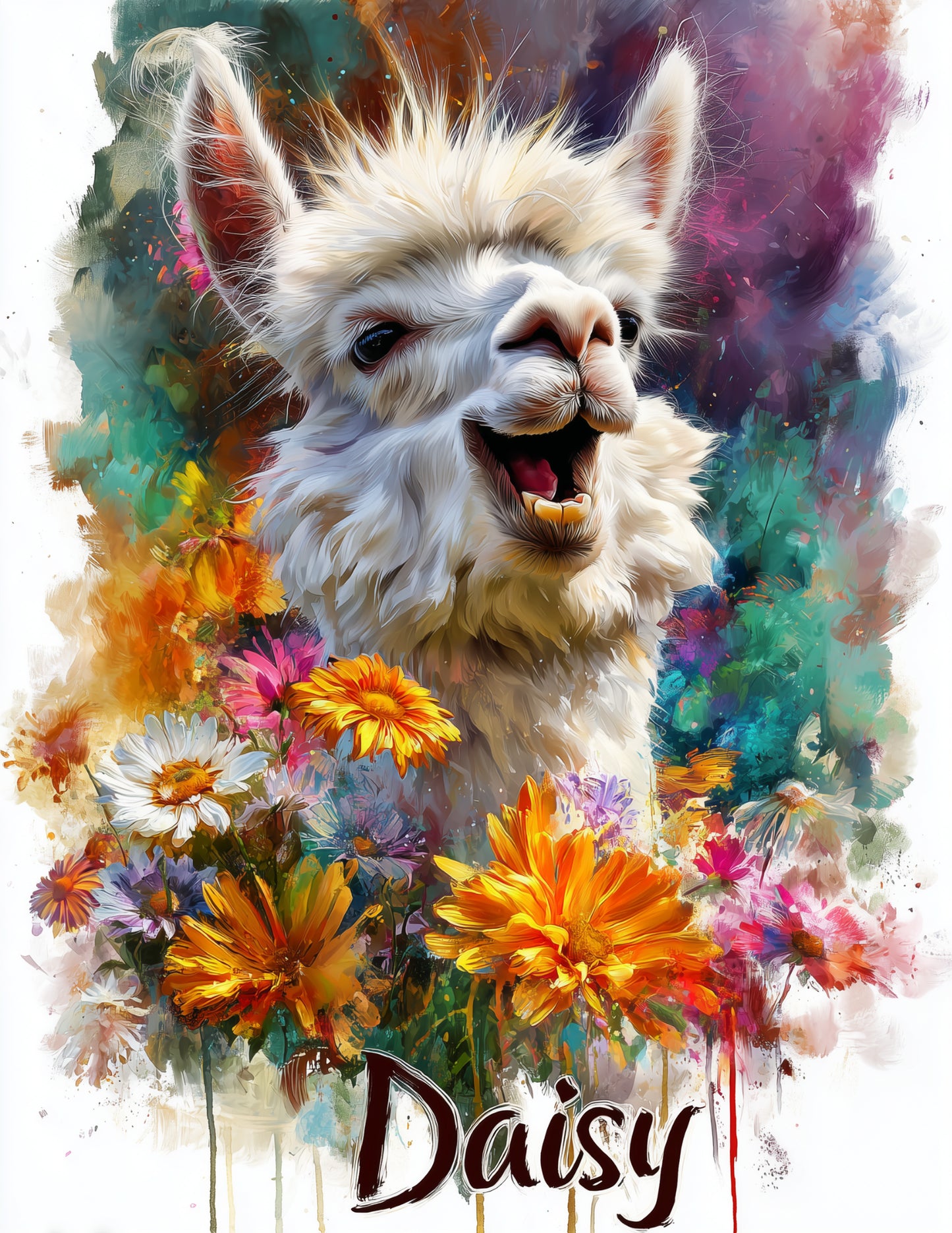 Llama Watercolor Personalized Art Soft Pastels Digital Wall Art, 3 Sizes Included, Living Room Decor