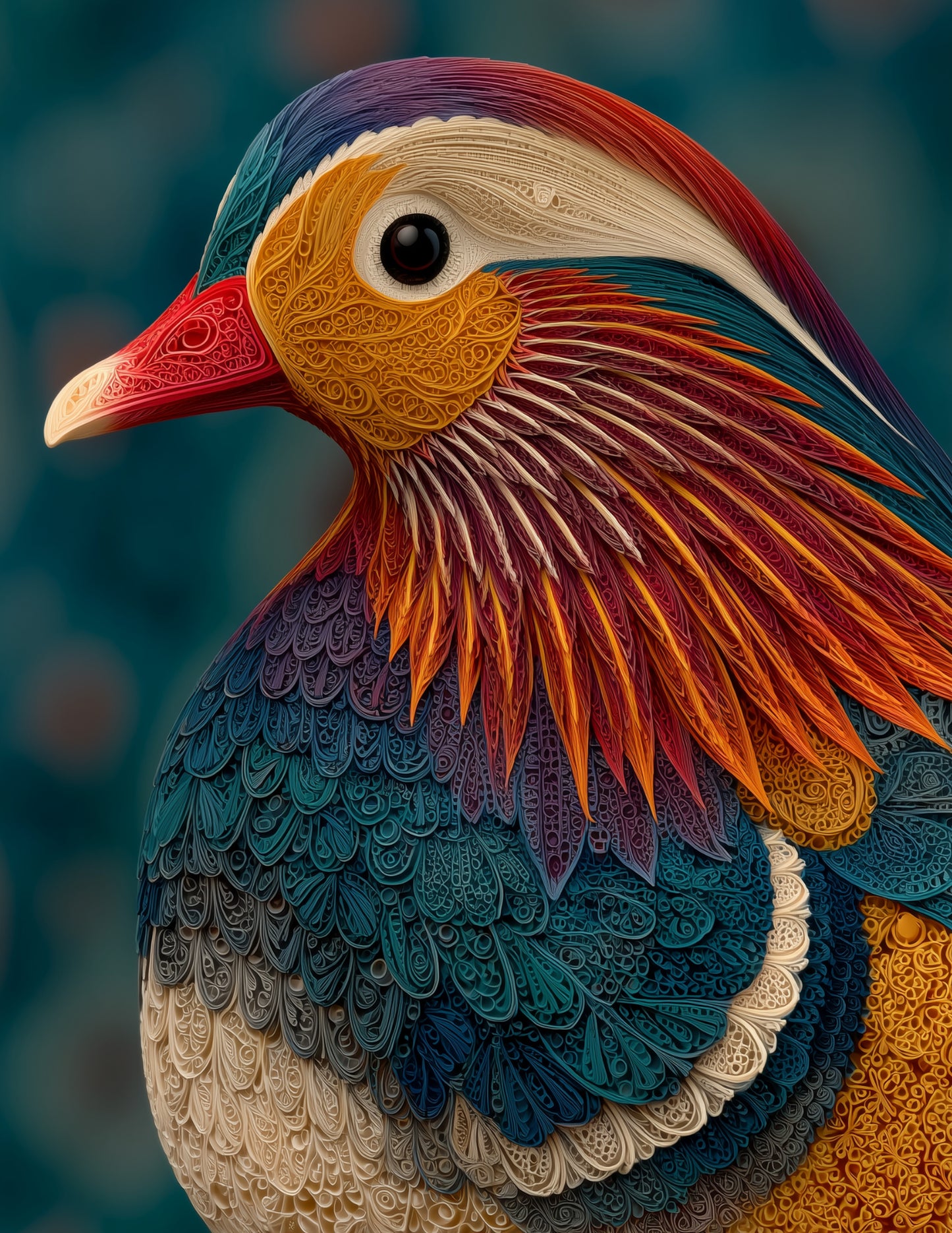 Mandarin Duck — Fractal Filigree Art, Cosmic Bloom Digital Wall Art, 3 Sizes Included, Living Room Decor