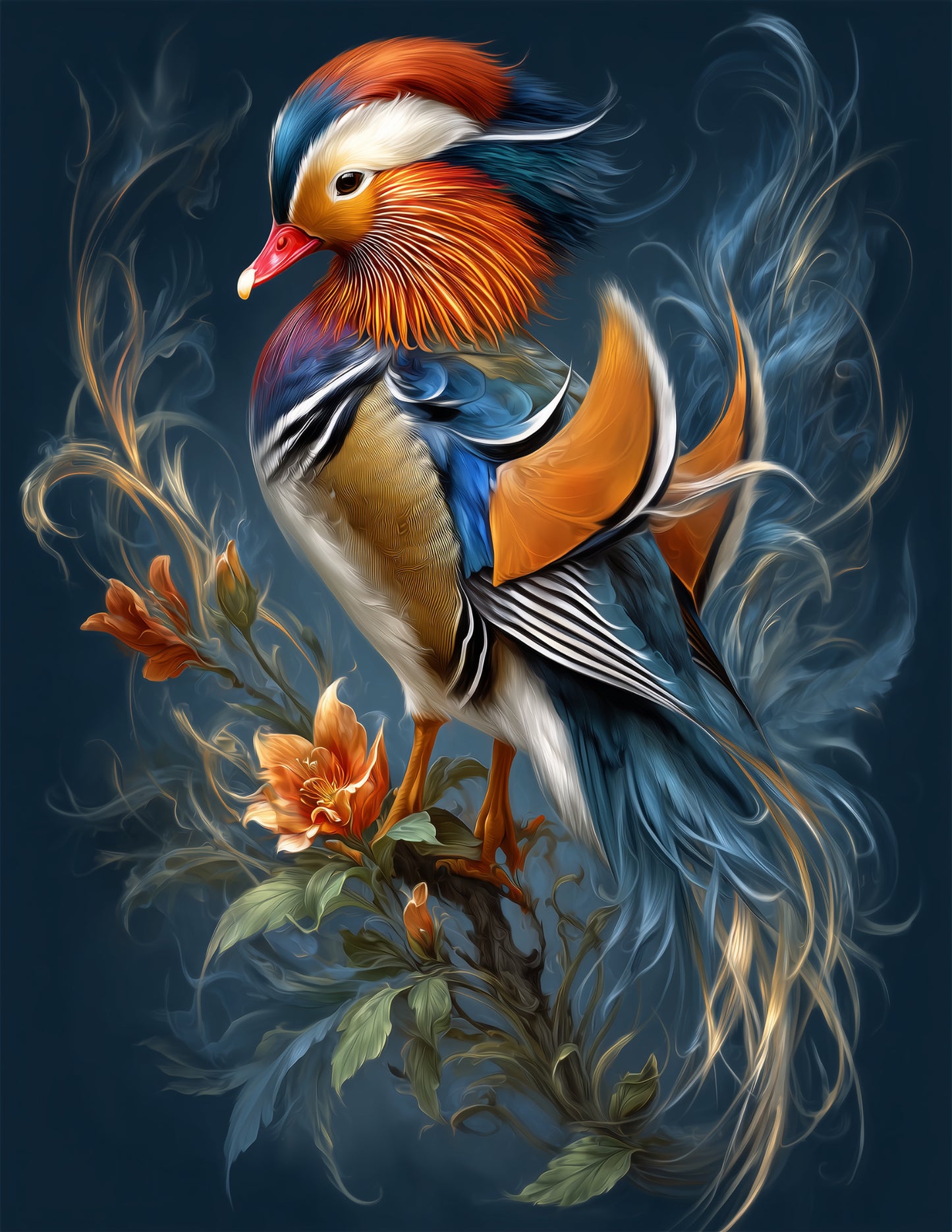 Mandarin Duck — Fractal Filigree Art, Emerald Tones Digital Wall Art, 3 Sizes Included, Living Room Decor