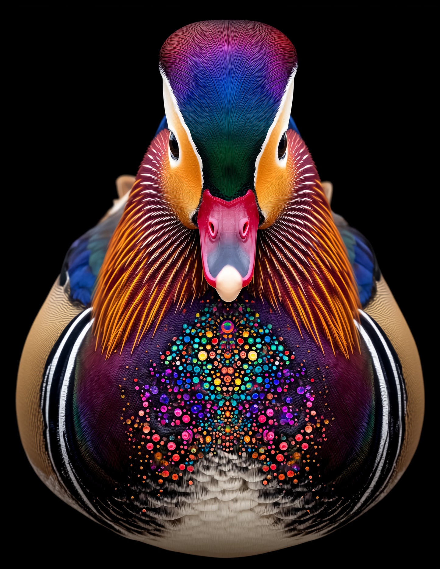 Mandarin Duck — Fractal Filigree Art, Rich Color Spectrum Digital Wall Art, 3 Sizes Included, Living Room Decor