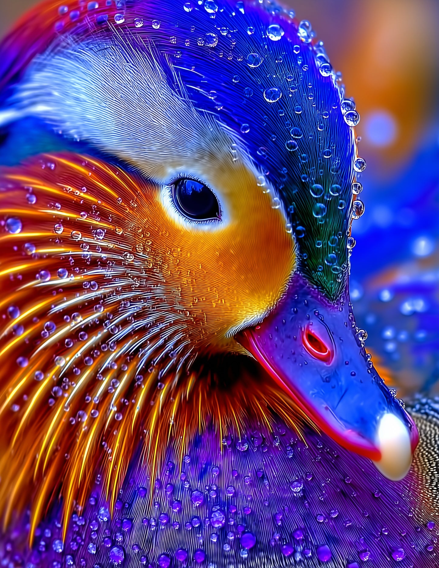 Mandarin Duck — Fractal Filigree Art, Sapphire Tones Digital Wall Art, 3 Sizes Included, Living Room Decor