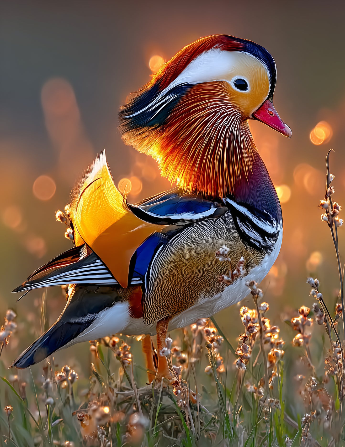 Mandarin Duck — Realistic Art, Golden Light Digital Wall Art, 3 Sizes Included, Living Room Decor