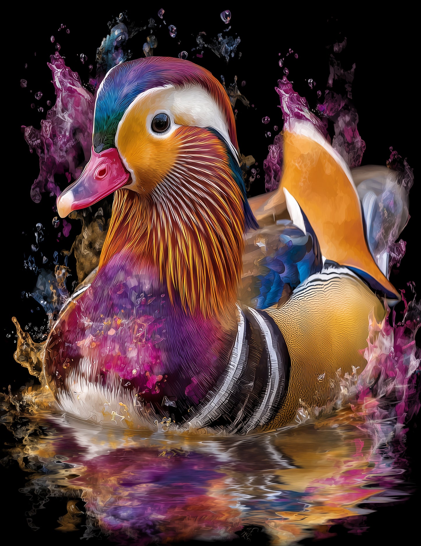 Mandarin Duck — Watercolor Art, Ocean Bloom Digital Wall Art, 3 Sizes Included, Living Room Decor