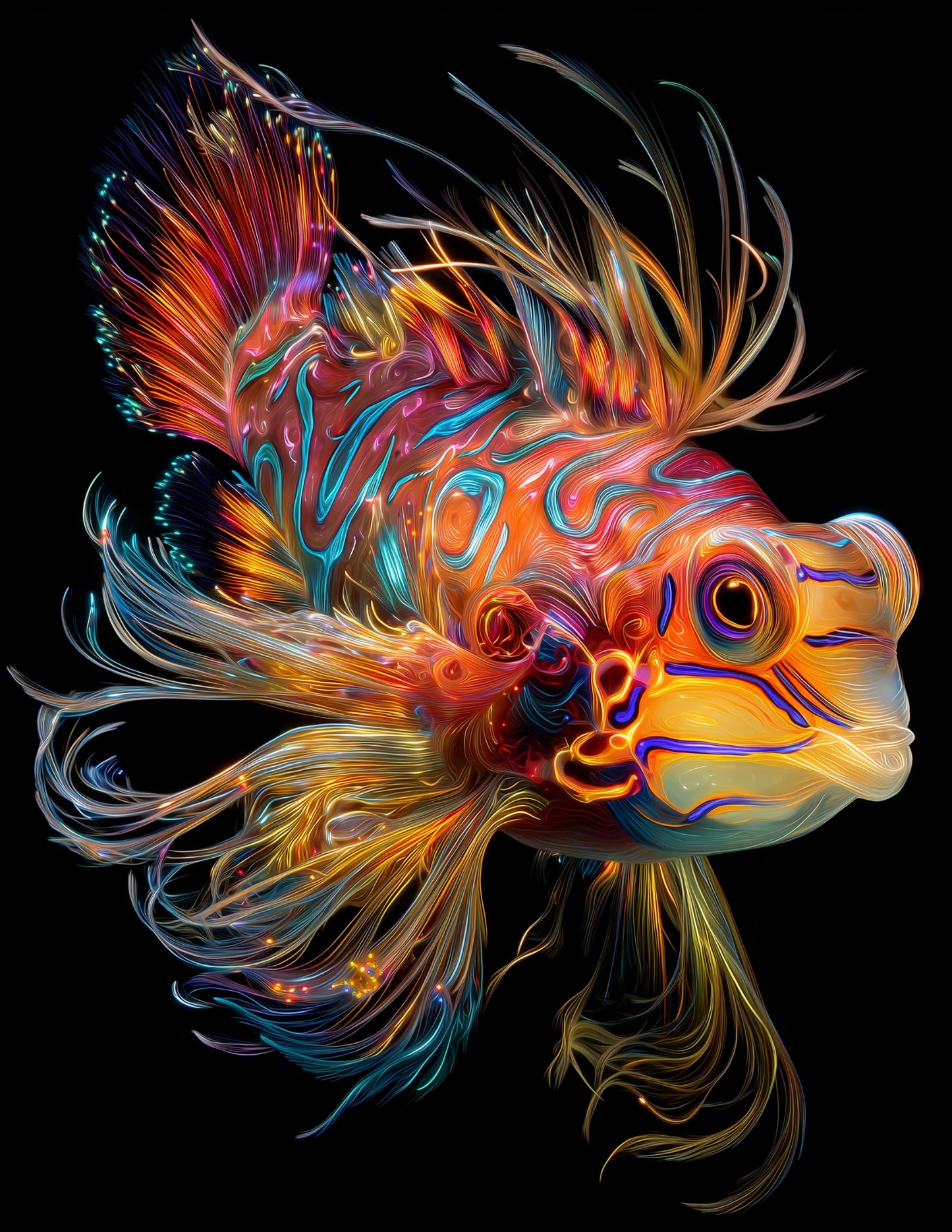 Mandarinfish — Chromatic Filament Art, Amber Bloom Digital Wall Art, 3 Sizes Included, Living Room Decor