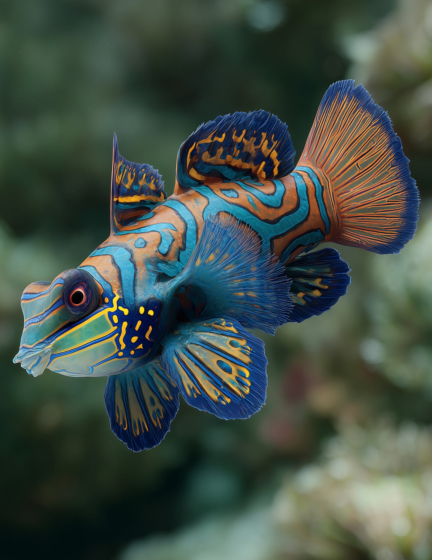 Mandarinfish — Realistic Art, Calm Teal Digital Wall Art, 3 Sizes Included, Living Room Decor