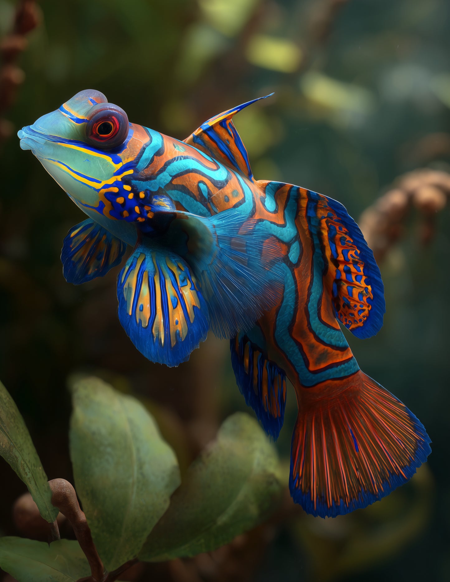 Mandarinfish — Realistic Art, Soft Blue Digital Wall Art, 3 Sizes Included, Living Room Decor