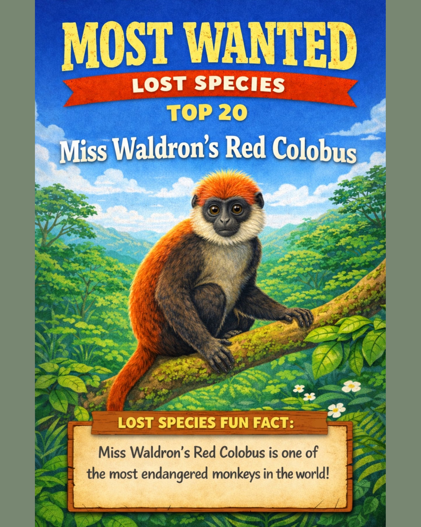 Miss Waldron’s Red Colobus — Lost Species Art, Most Wanted Top 20, 3 Sizes Included, Living Room Decor