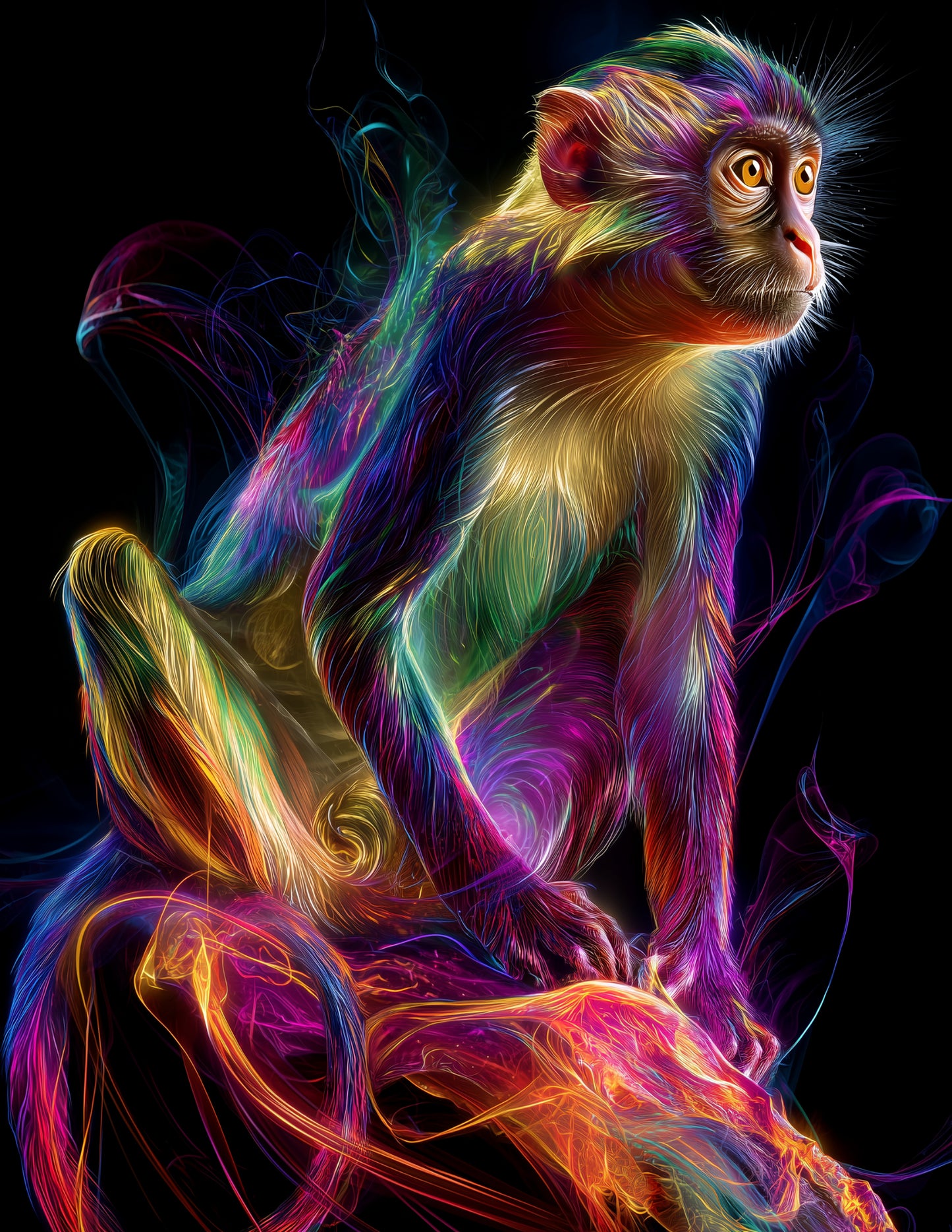 Monkey — Chromatic Filament Art, Layered Hues Digital Wall Art, 3 Sizes Included, Living Room Decor