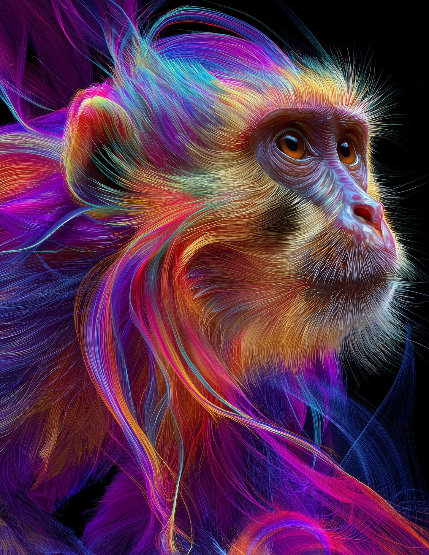 Monkey — Chromatic Filament Art, Refined Detail Digital Wall Art, 3 Sizes Included, Living Room Decor