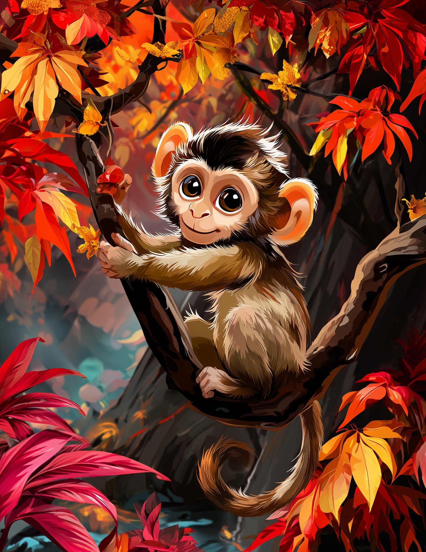 Monkey — Cute Cartoon Art, Serene Tones Digital Wall Art, 3 Sizes Included, Nursery Decor