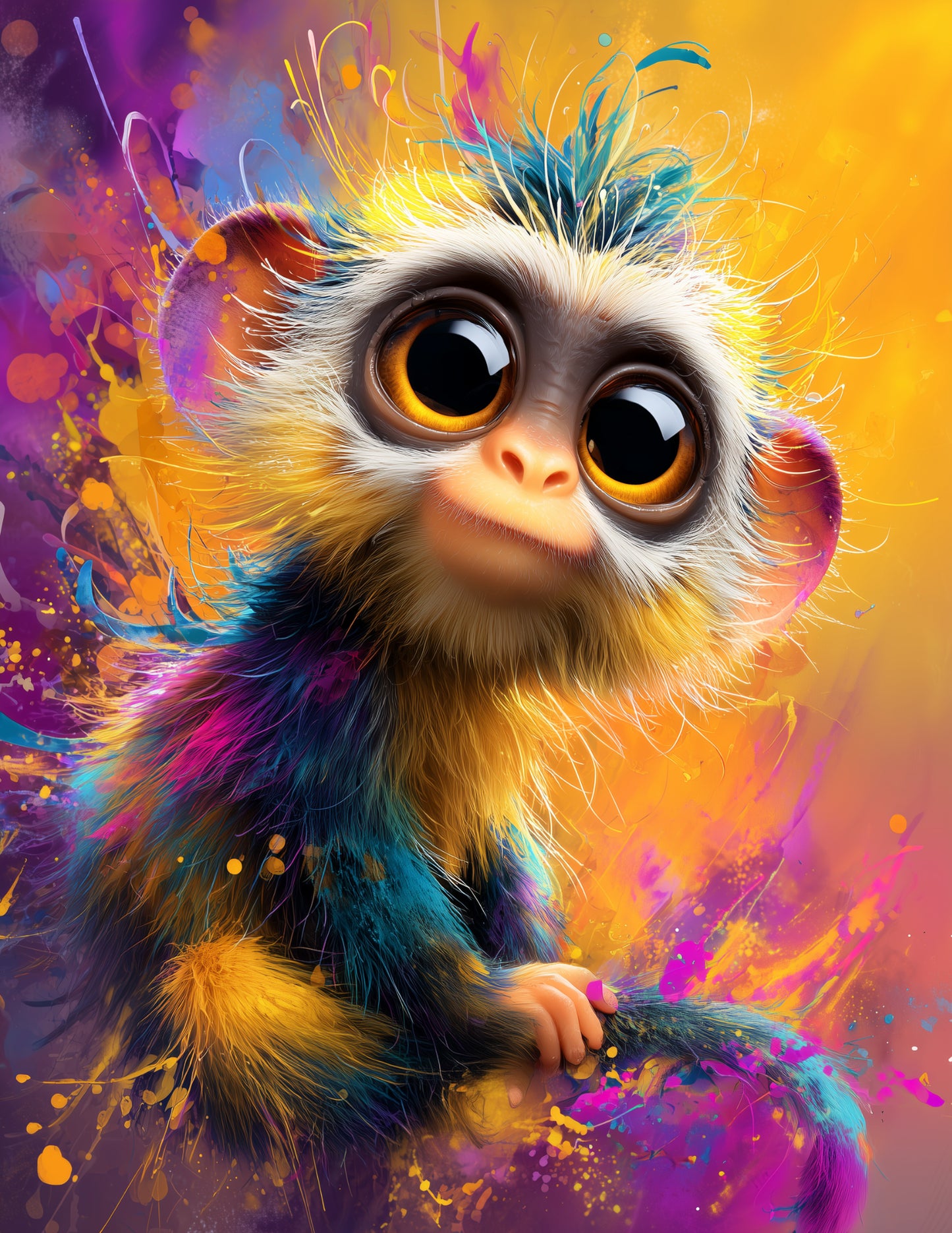 Monkey — Cute Cartoon Art, Sunset Palette Digital Wall Art, 3 Sizes Included, Nursery Decor