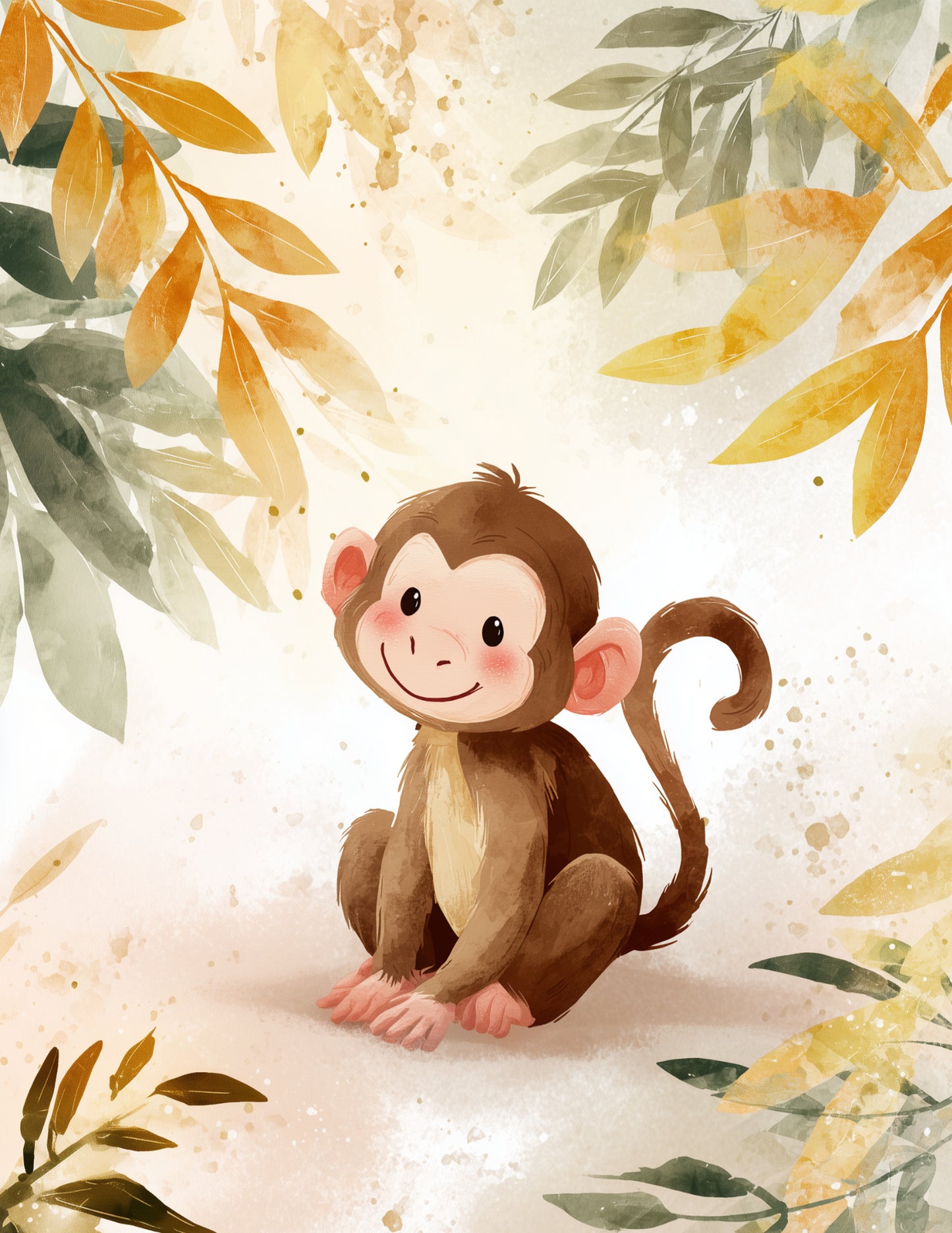 Monkey — Nursery Art, Soft Gradients Digital Wall Art, 3 Sizes Included, Nursery Decor