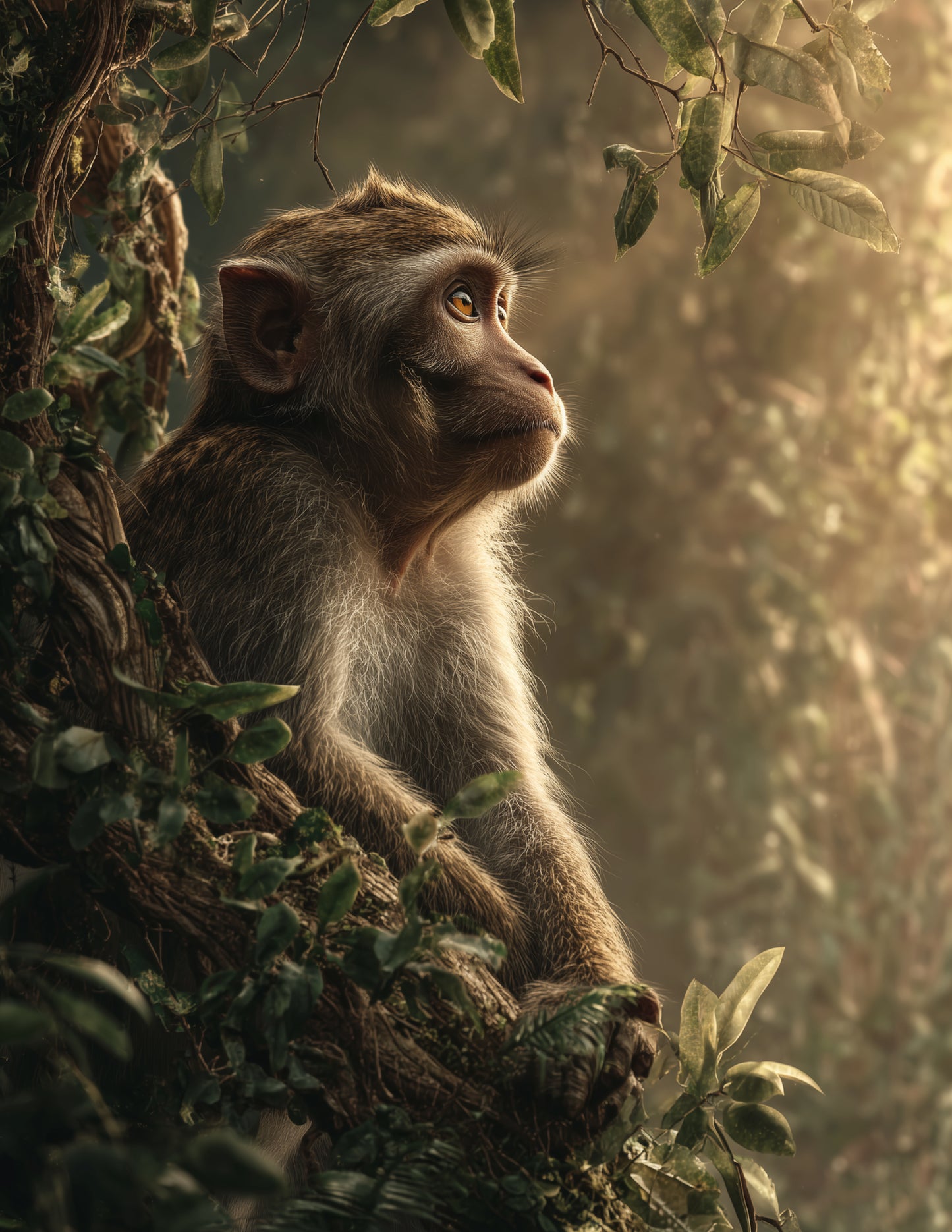 Monkey — Realistic Art, Forest Hues Digital Wall Art, 3 Sizes Included, Living Room Decor