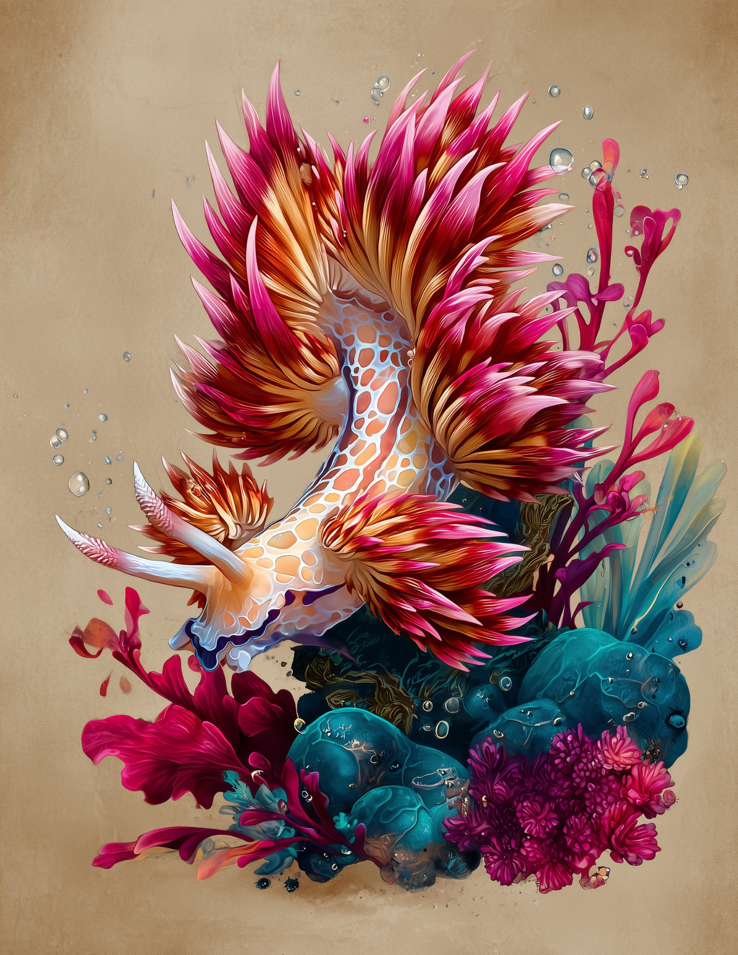 Nudibranch — Boho Art, Vibrant Palette Digital Wall Art, 3 Sizes Included, Living Room Decor