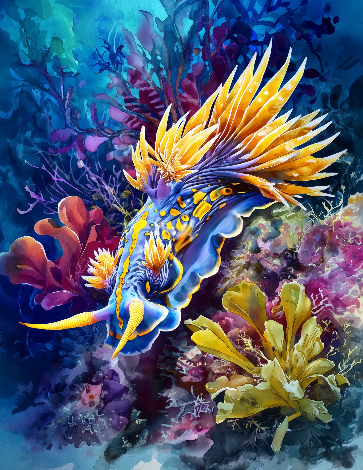 Nudibranch — Watercolor Art, Coral Hues Digital Wall Art, 3 Sizes Included, Living Room Decor