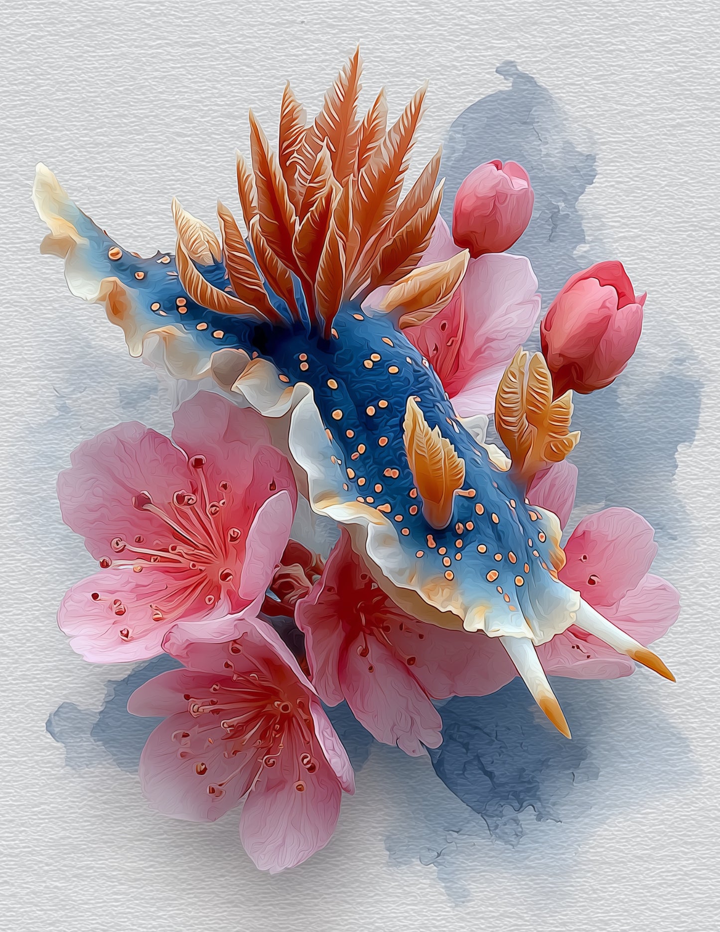 Nudibranch — Watercolor Art, Sapphire Mist Digital Wall Art, 3 Sizes Included, Living Room Decor