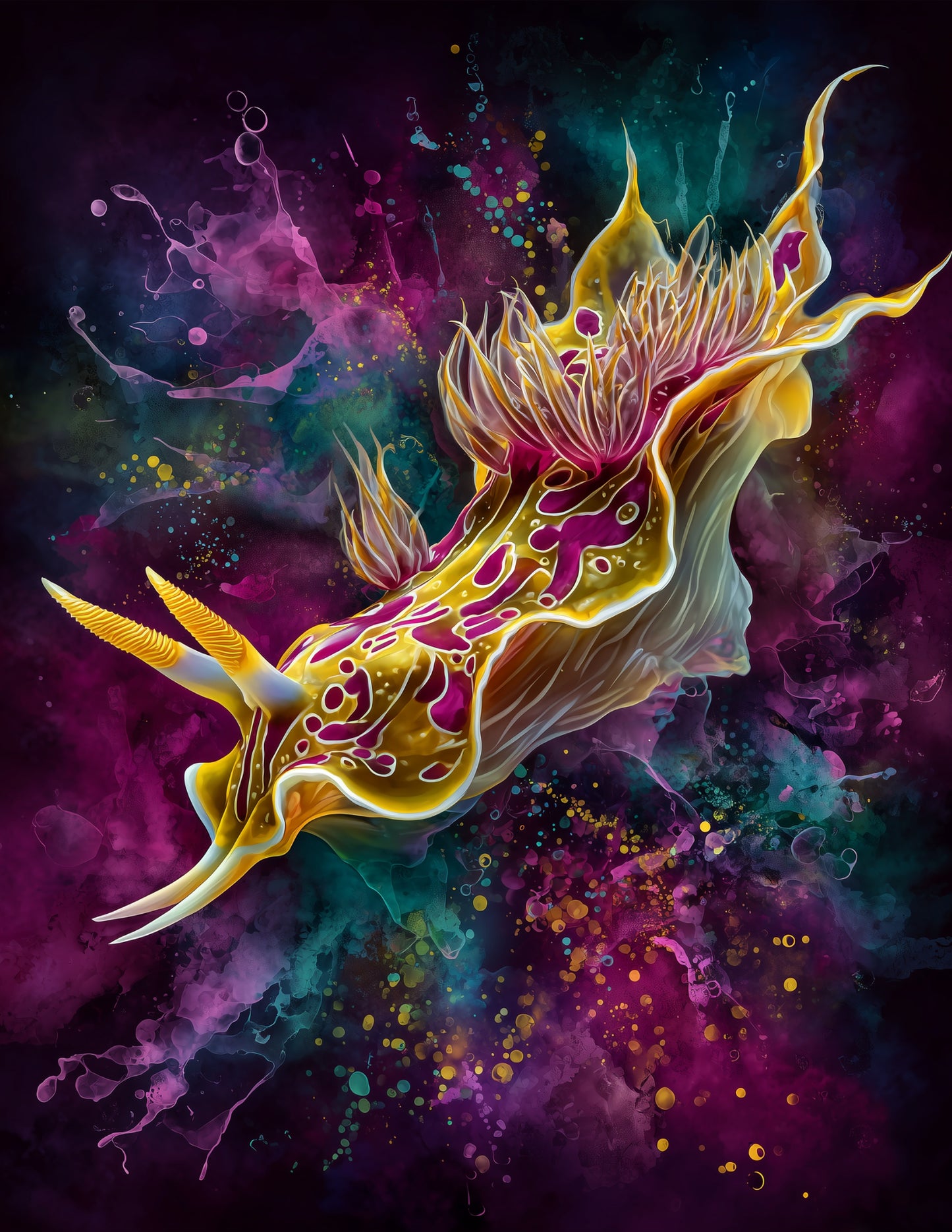 Nudibranch — Watercolor Art, Violet Bloom Digital Wall Art, 3 Sizes Included, Living Room Decor