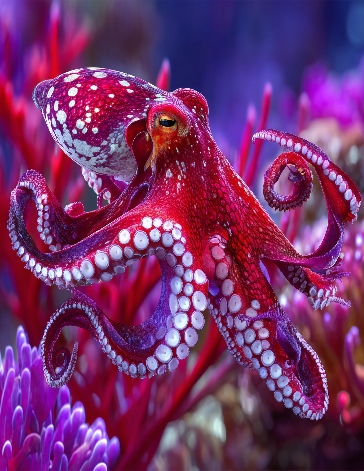 Octopus — Realistic Art, Crimson Reef Digital Wall Art, 3 Sizes Included, Living Room Decor